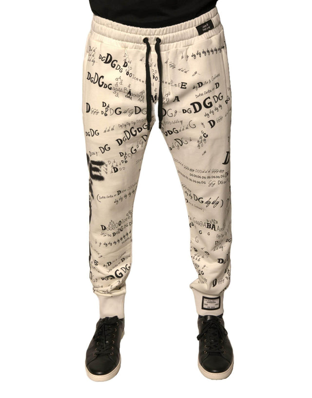 Dolce & Gabbana White Printed Cotton Jogger Sweatpants Pants - Hilstor