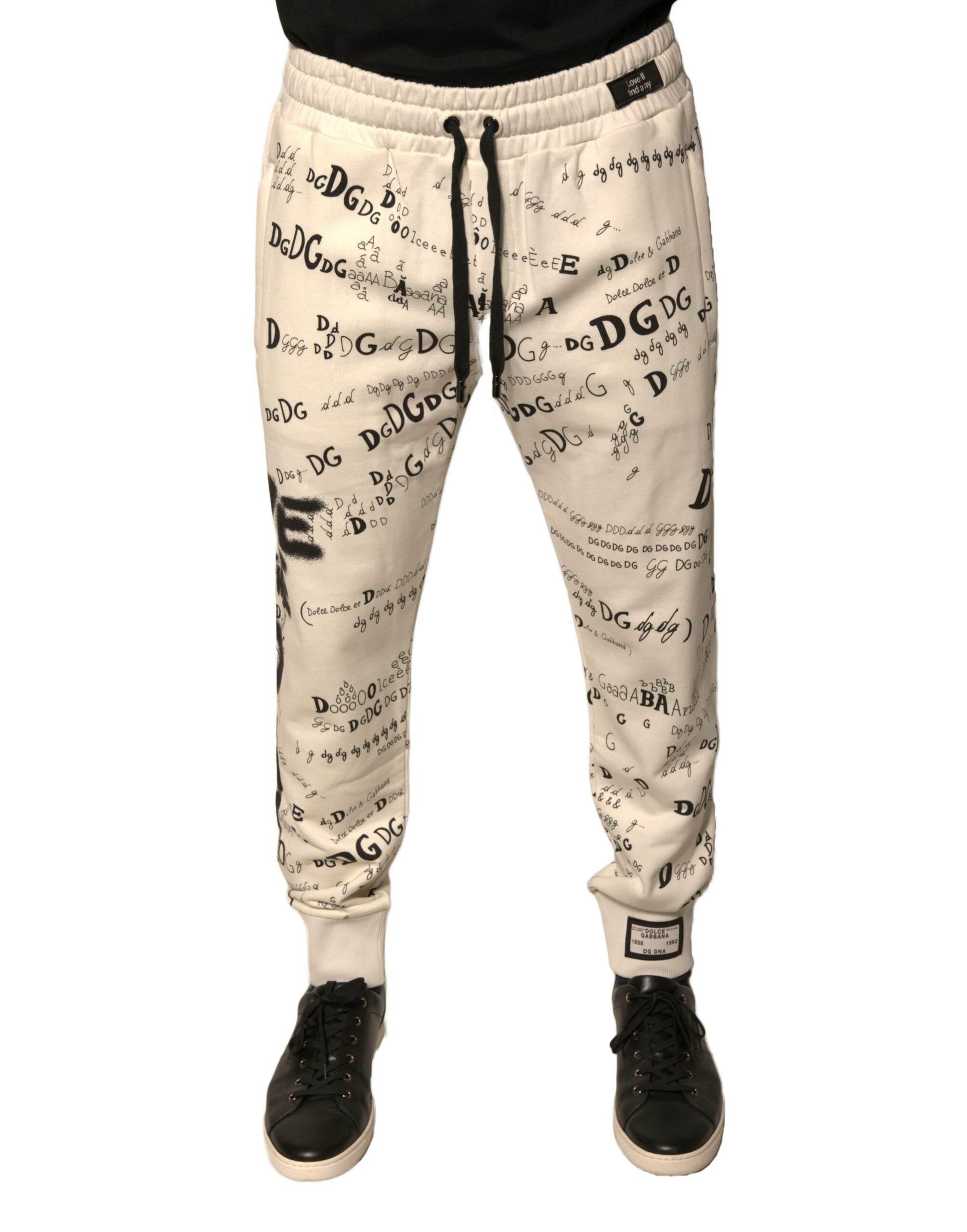 Dolce & Gabbana White Printed Cotton Jogger Sweatpants Pants - Hilstor