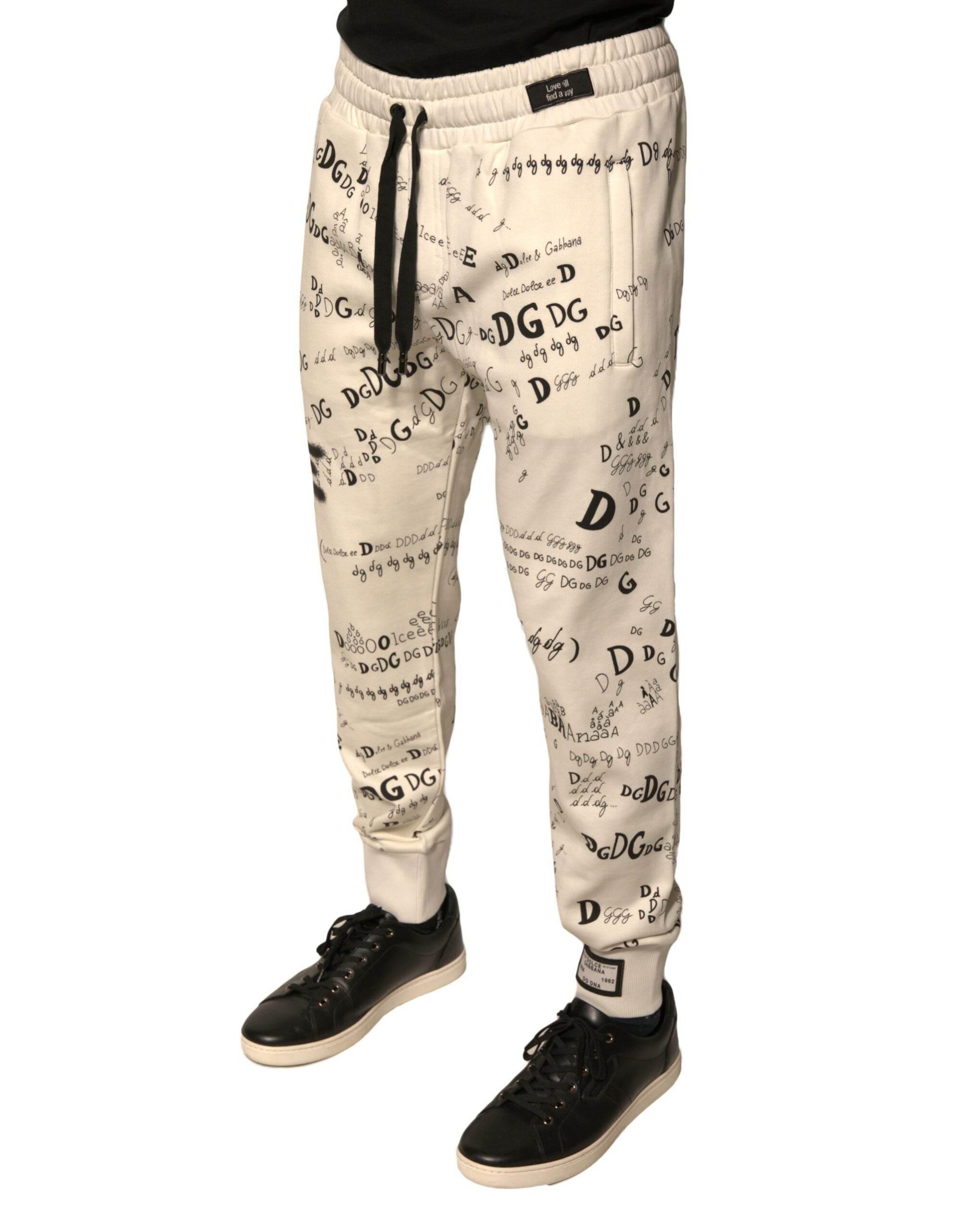 Dolce & Gabbana White Printed Cotton Jogger Sweatpants Pants - Hilstor
