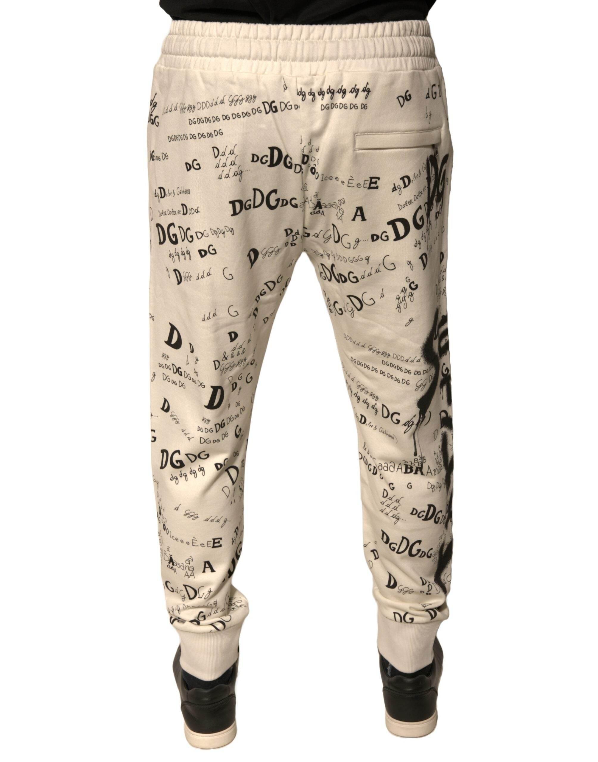 Dolce & Gabbana White Printed Cotton Jogger Sweatpants Pants - Hilstor