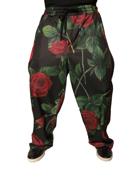 Dolce & Gabbana Black Floral Polyester Jogger Sweatpants Pants - Hilstor