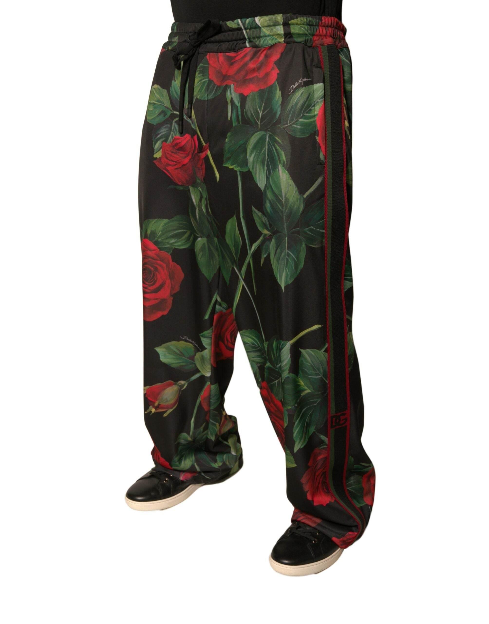 Dolce & Gabbana Black Floral Polyester Jogger Sweatpants Pants - Hilstor