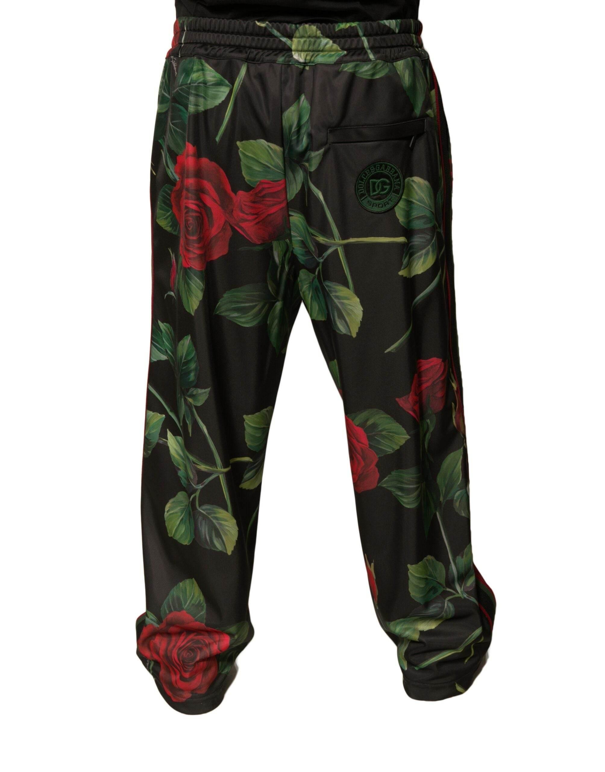 Dolce & Gabbana Black Floral Polyester Jogger Sweatpants Pants - Hilstor