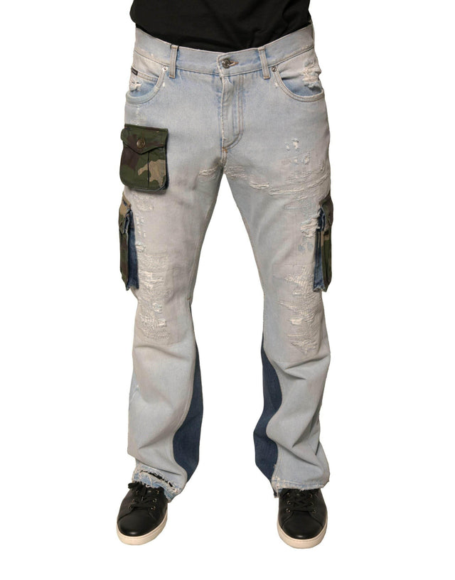 Dolce & Gabbana Light Blue Cotton Cargo Straight Denim Jeans - Hilstor