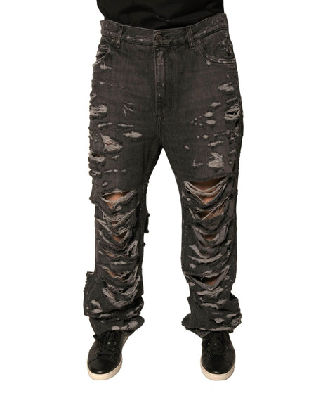 Dolce & Gabbana Gray Tattered Cotton Straight Men Denim Jeans - Hilstor