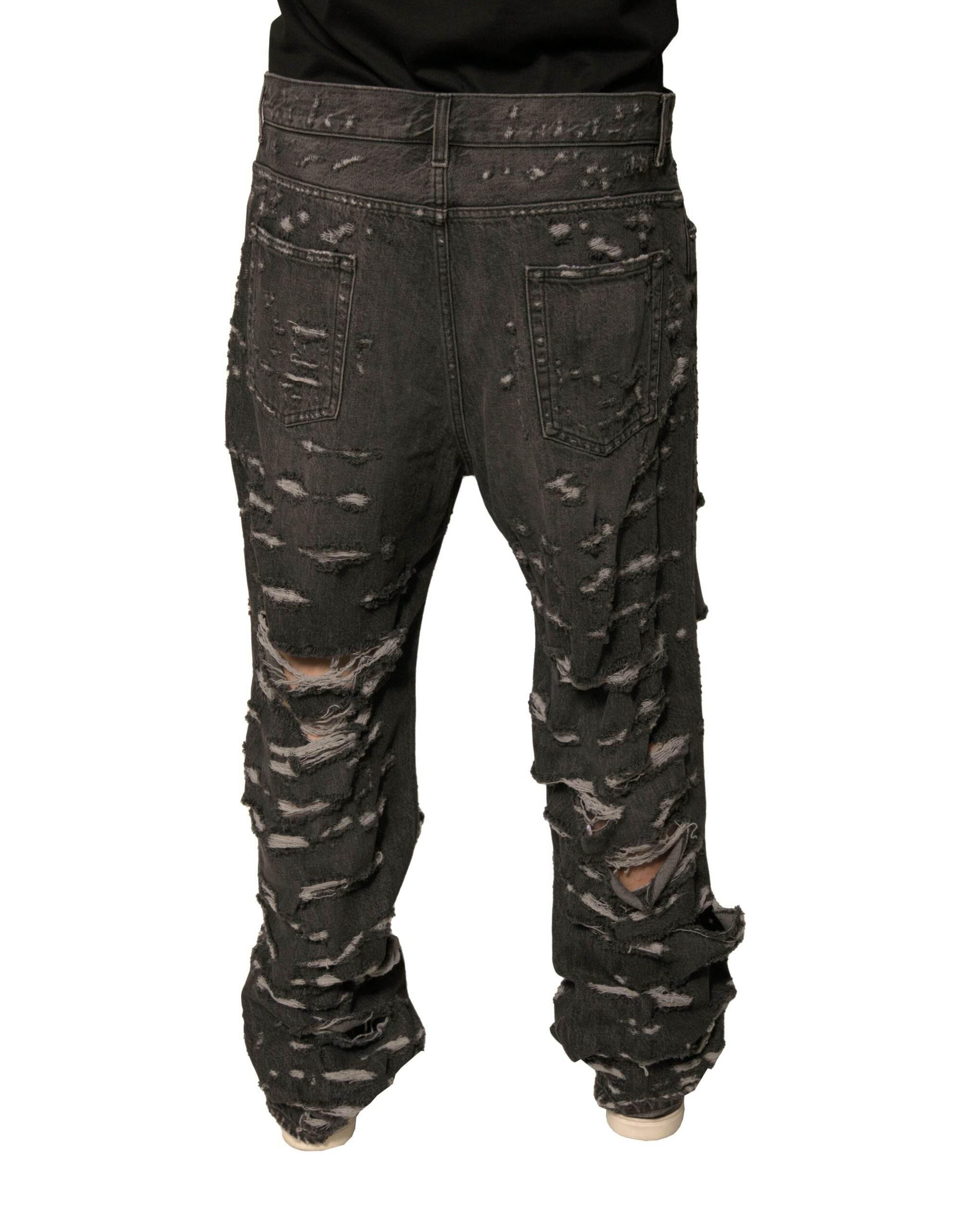Dolce & Gabbana Gray Tattered Cotton Straight Men Denim Jeans - Hilstor