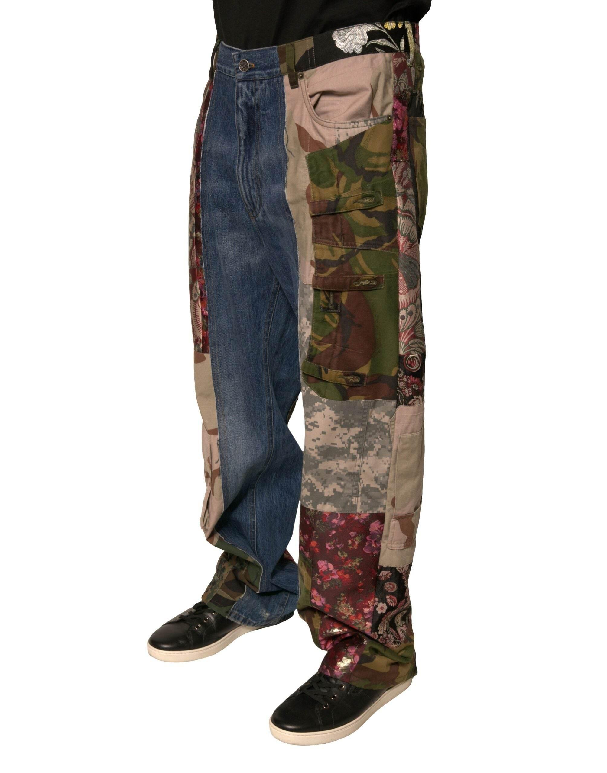 Dolce & Gabbana Blue Patchwork Cotton Straight Denim Jeans - Hilstor