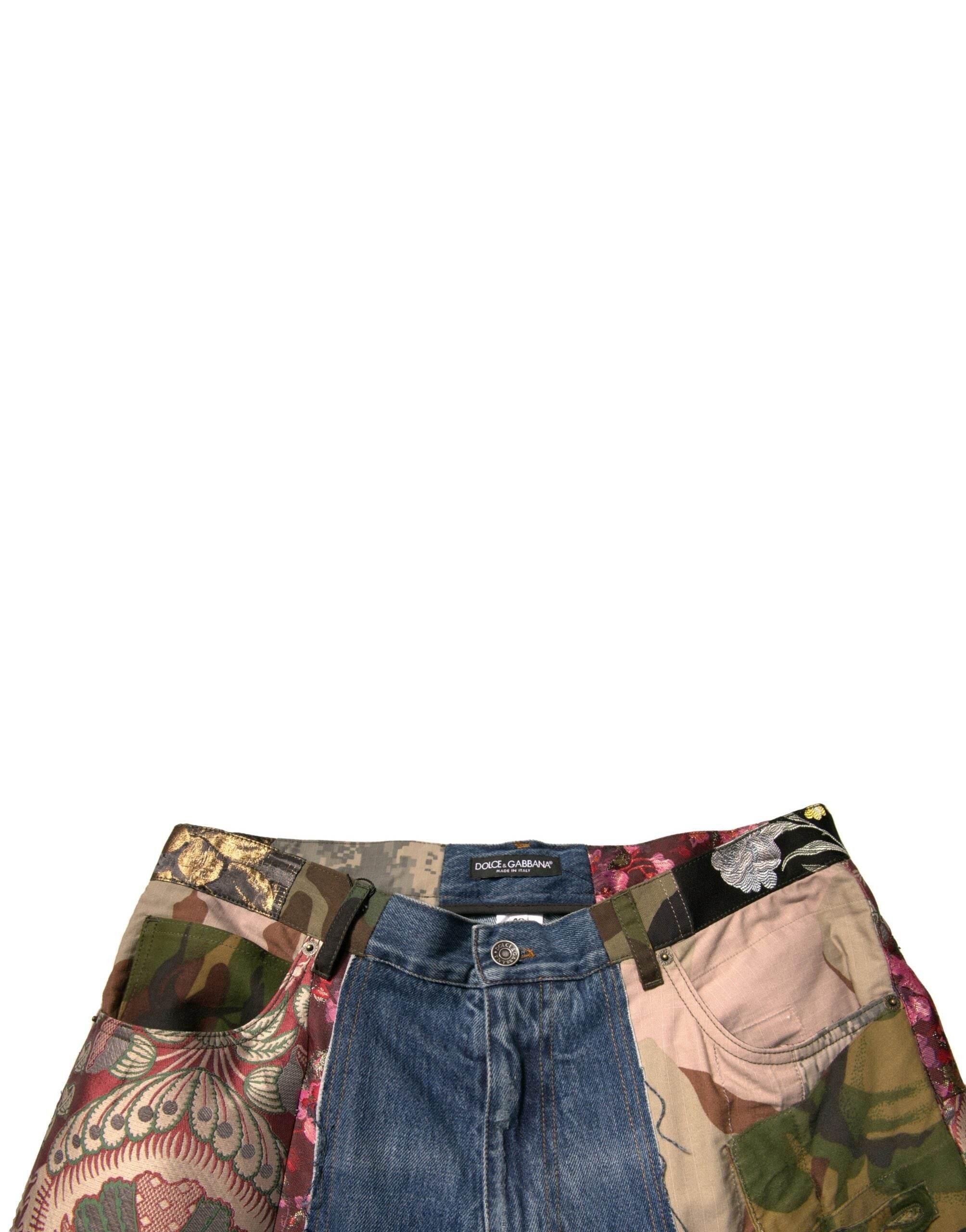 Dolce & Gabbana Blue Patchwork Cotton Straight Denim Jeans - Hilstor