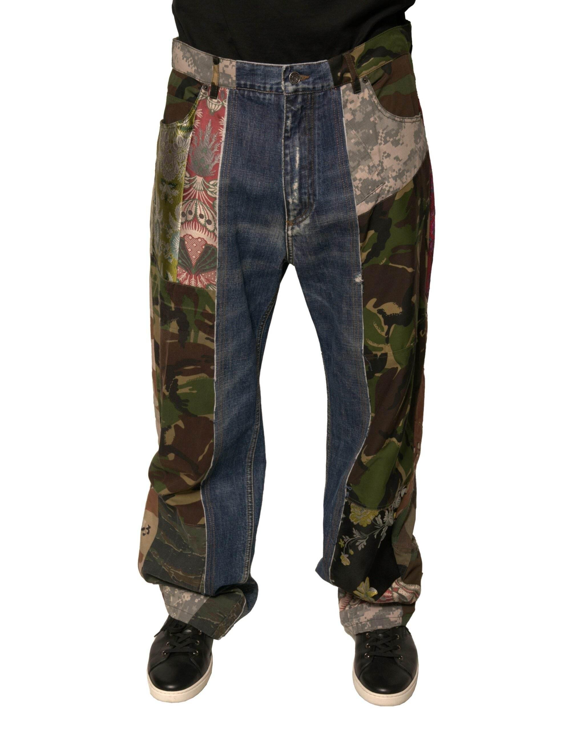 Dolce & Gabbana Blue Patchwork Cotton Straight Denim Jeans - Hilstor