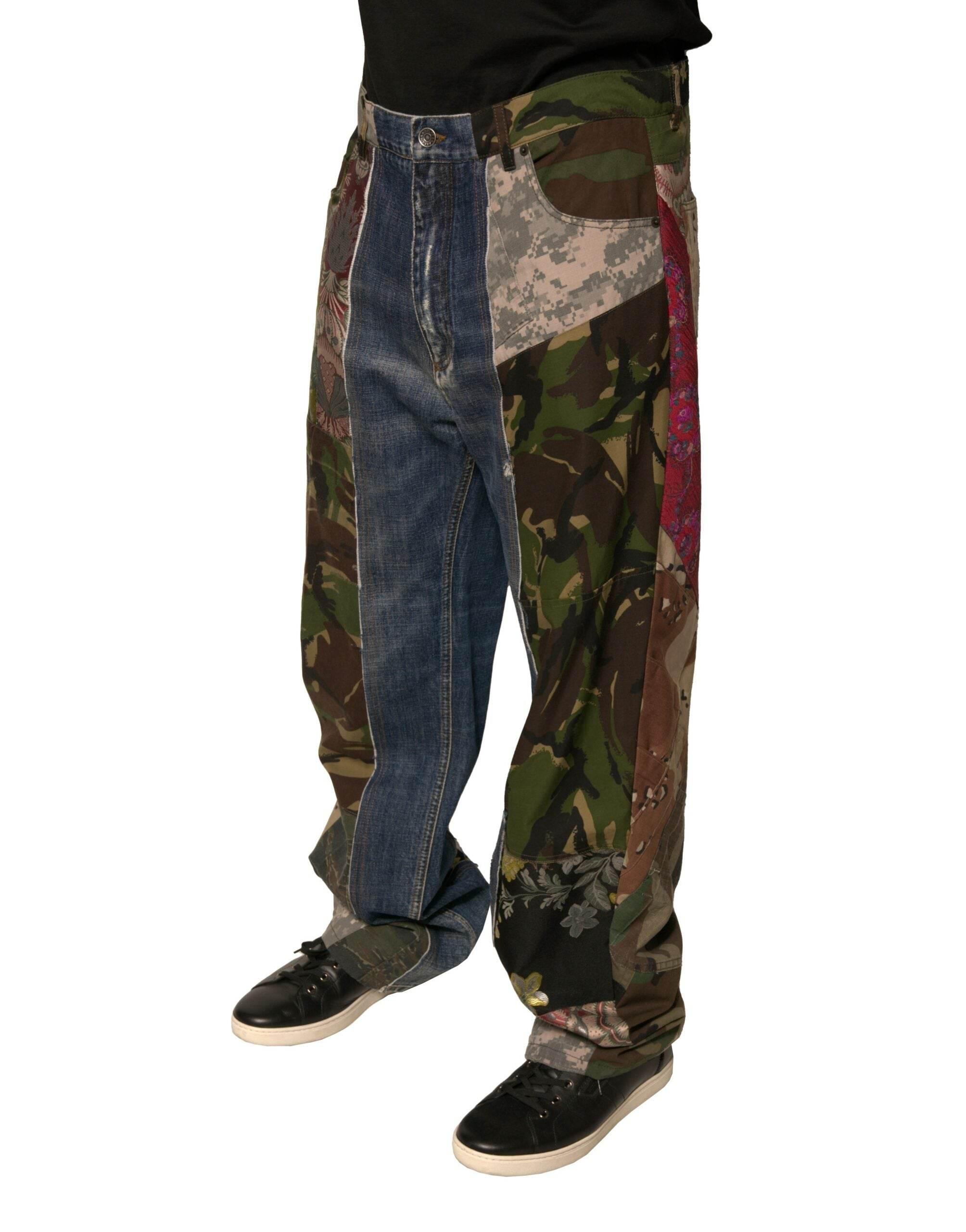 Dolce & Gabbana Blue Patchwork Cotton Straight Denim Jeans - Hilstor