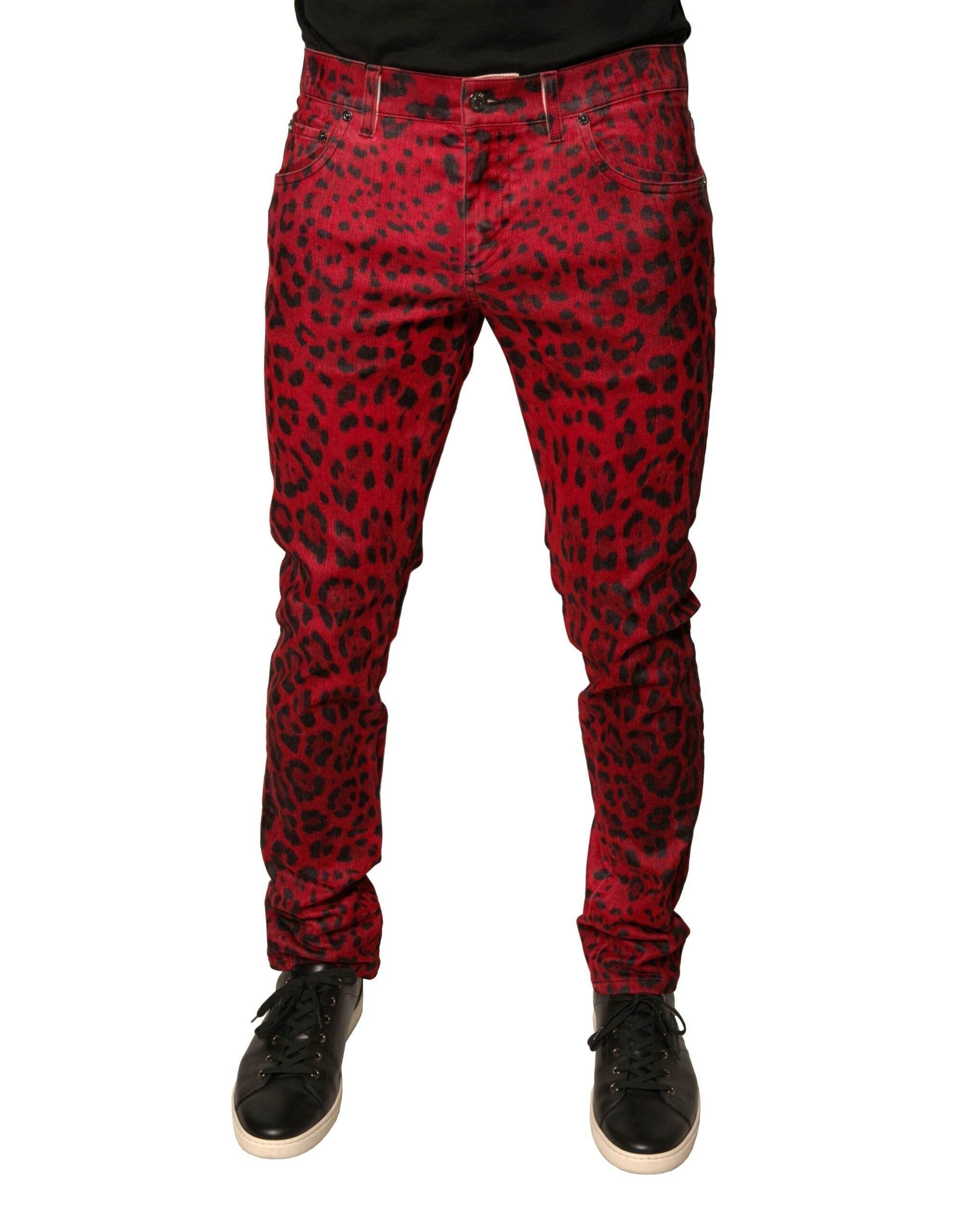 Dolce & Gabbana Red Leopard Cotton Stretch Skinny Denim Jeans - Hilstor