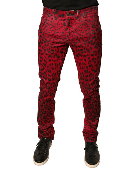 Dolce & Gabbana Red Leopard Cotton Stretch Skinny Denim Jeans - Hilstor