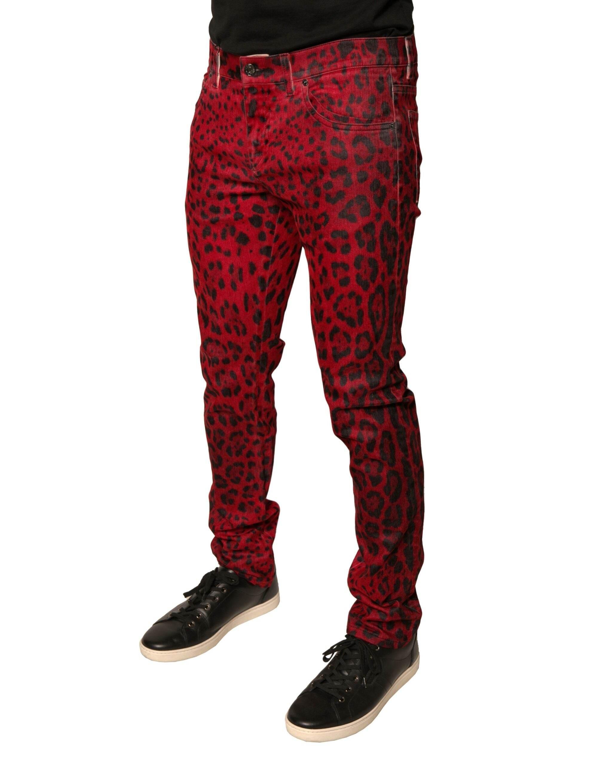Dolce & Gabbana Red Leopard Cotton Stretch Skinny Denim Jeans - Hilstor