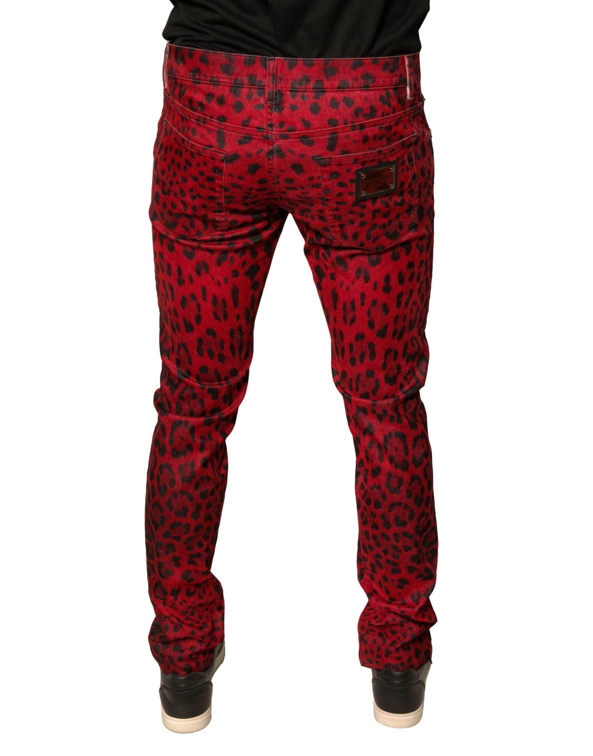 Dolce & Gabbana Red Leopard Cotton Stretch Skinny Denim Jeans - Hilstor