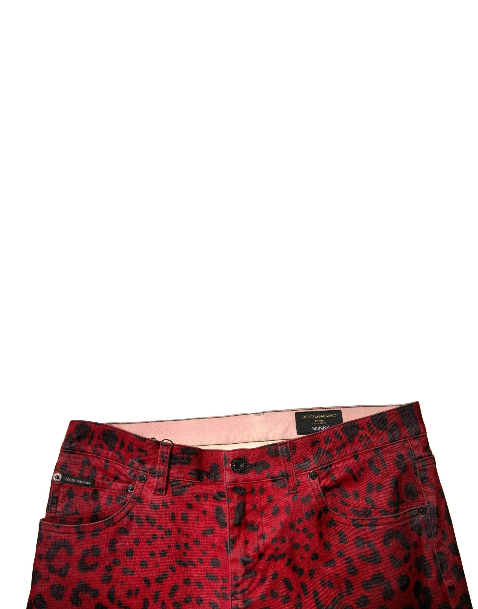 Dolce & Gabbana Red Leopard Cotton Stretch Skinny Denim Jeans - Hilstor