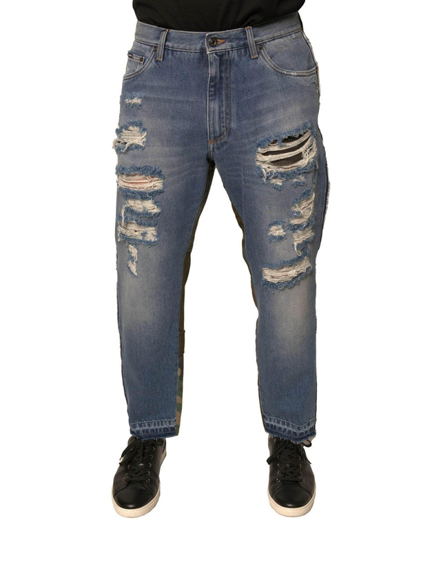 Dolce & Gabbana Blue Tattered Straight Cropped Denim Jeans - Hilstor