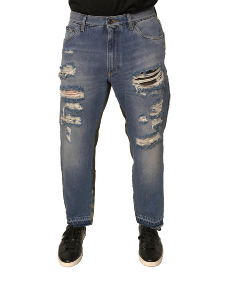 Dolce & Gabbana Blue Tattered Straight Cropped Denim Jeans - Hilstor