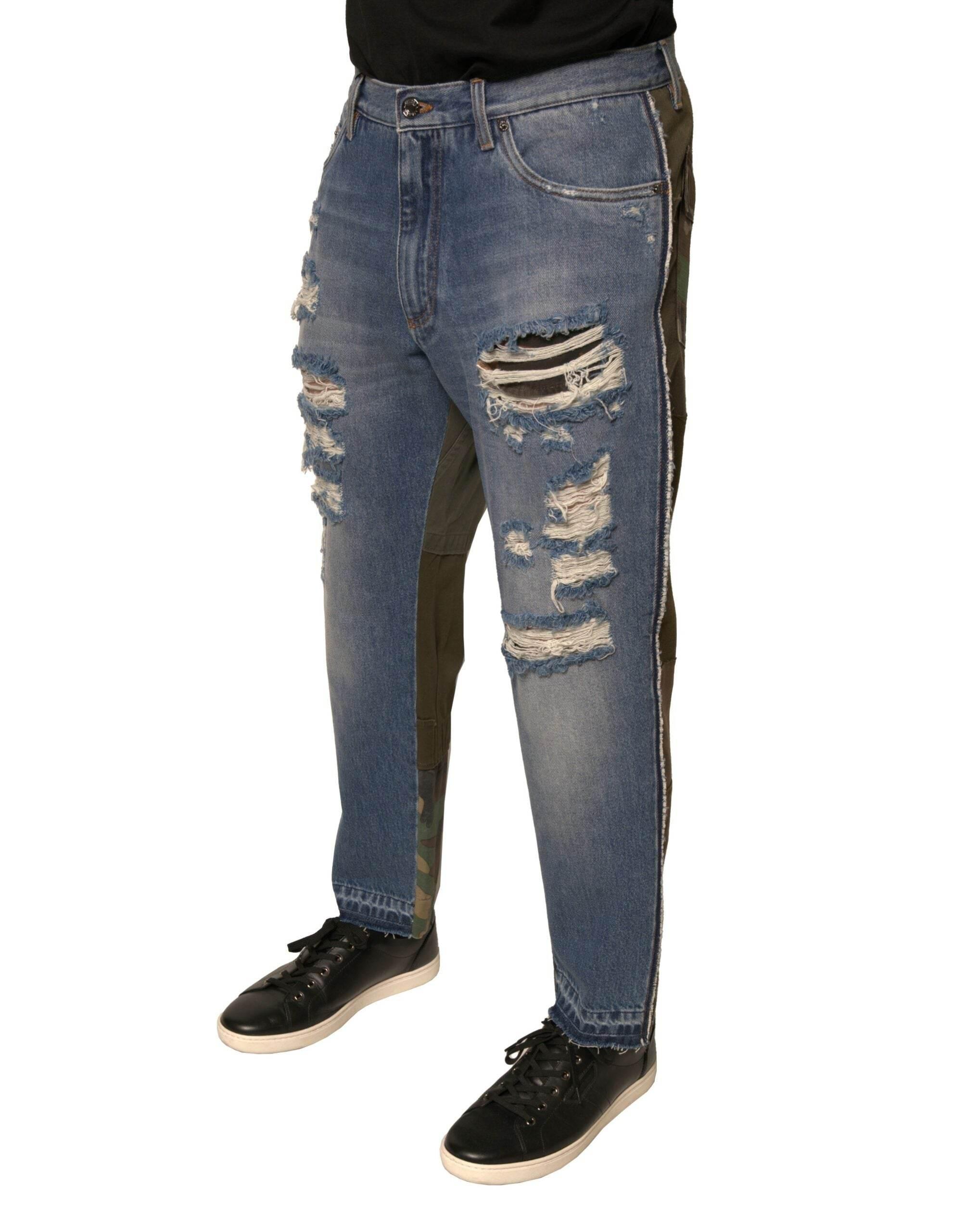Dolce & Gabbana Blue Tattered Straight Cropped Denim Jeans - Hilstor