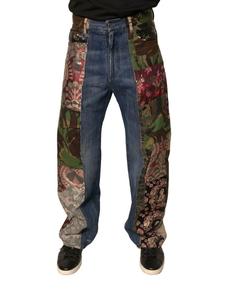 Dolce & Gabbana Blue Patchwork Cotton Straight Denim Jeans - Hilstor