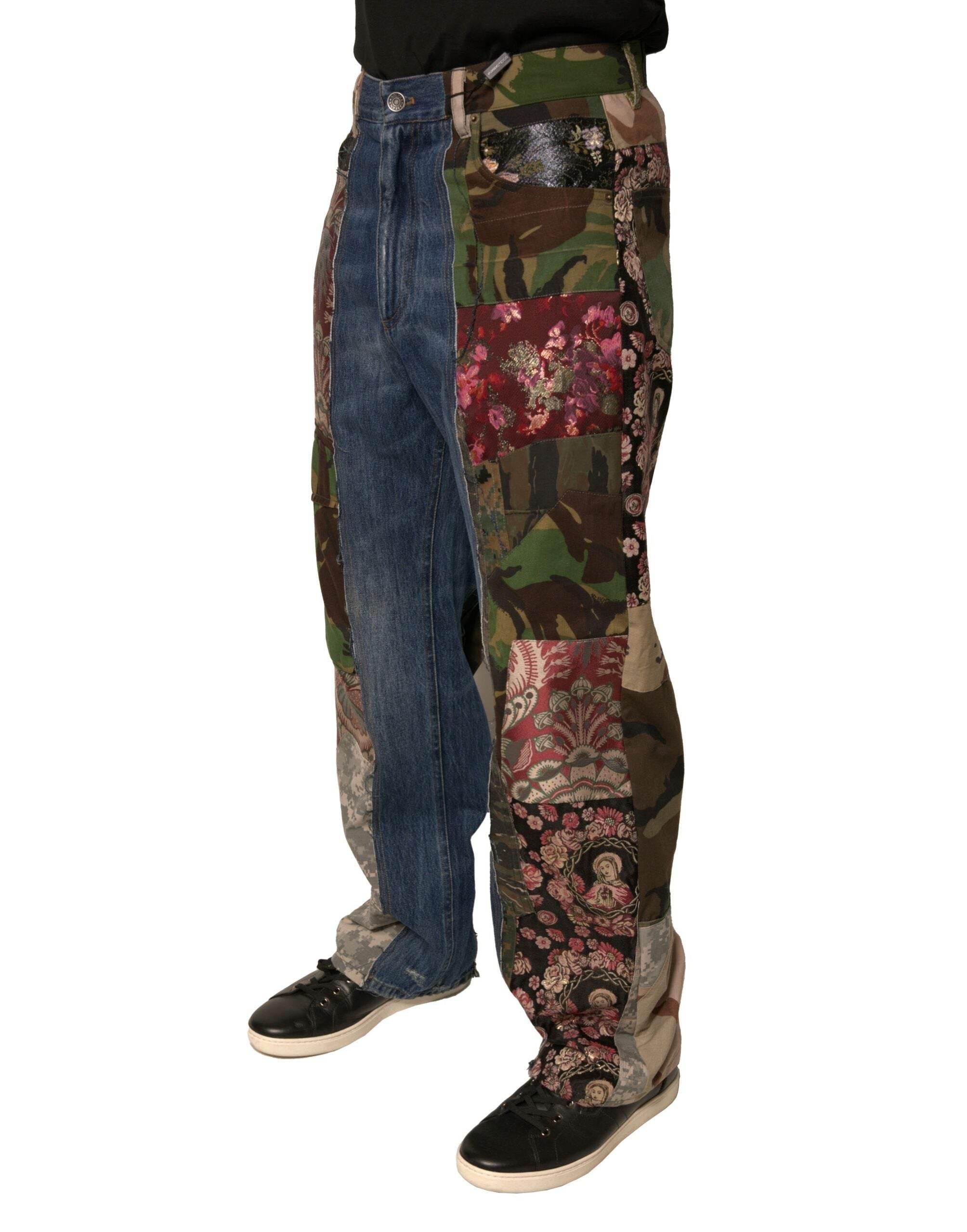 Dolce & Gabbana Blue Patchwork Cotton Straight Denim Jeans - Hilstor