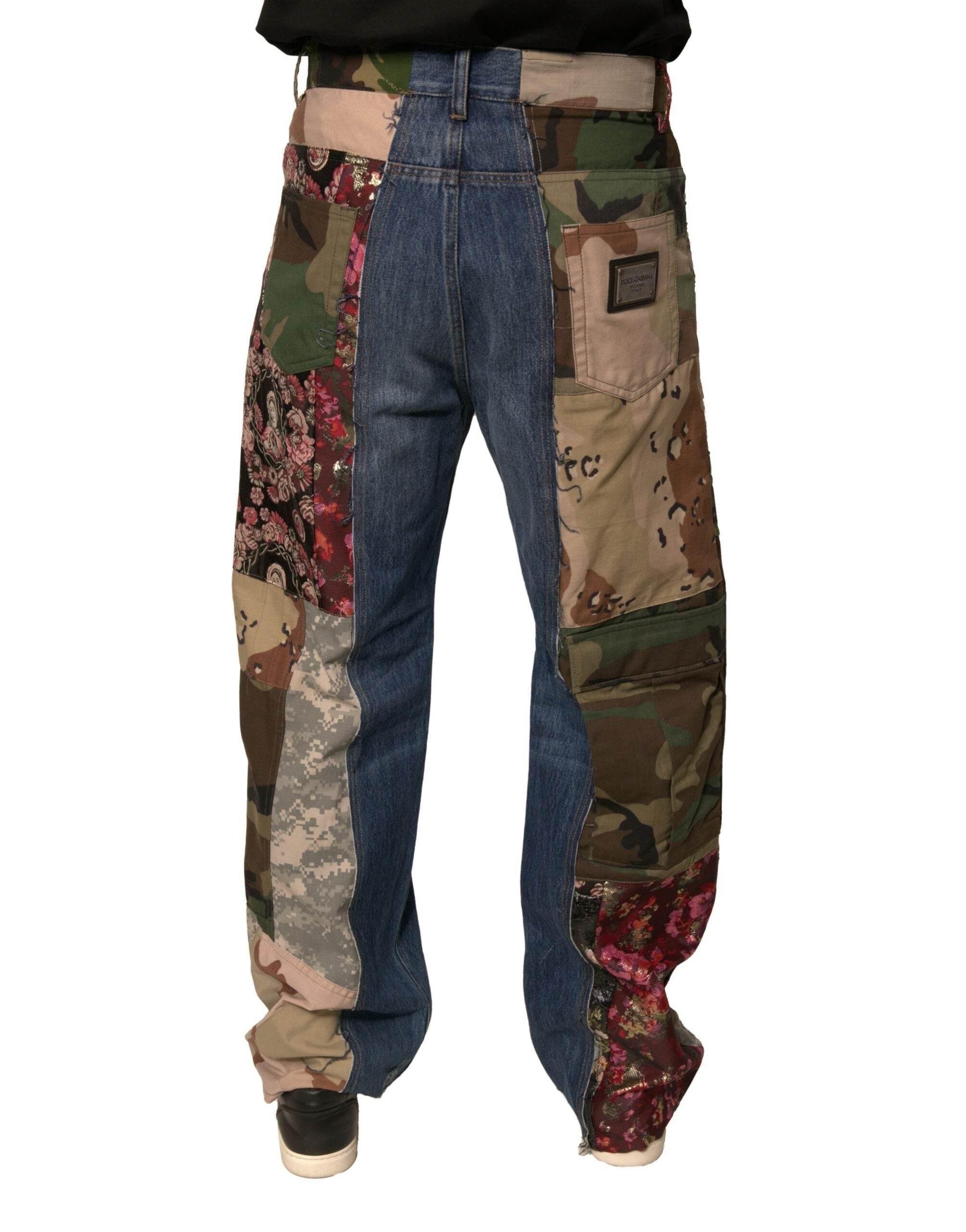 Dolce & Gabbana Blue Patchwork Cotton Straight Denim Jeans - Hilstor