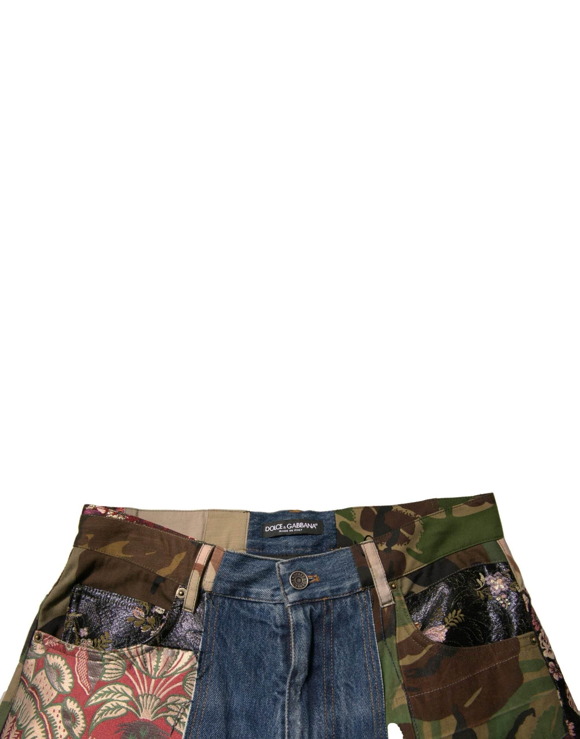 Dolce & Gabbana Blue Patchwork Cotton Straight Denim Jeans - Hilstor