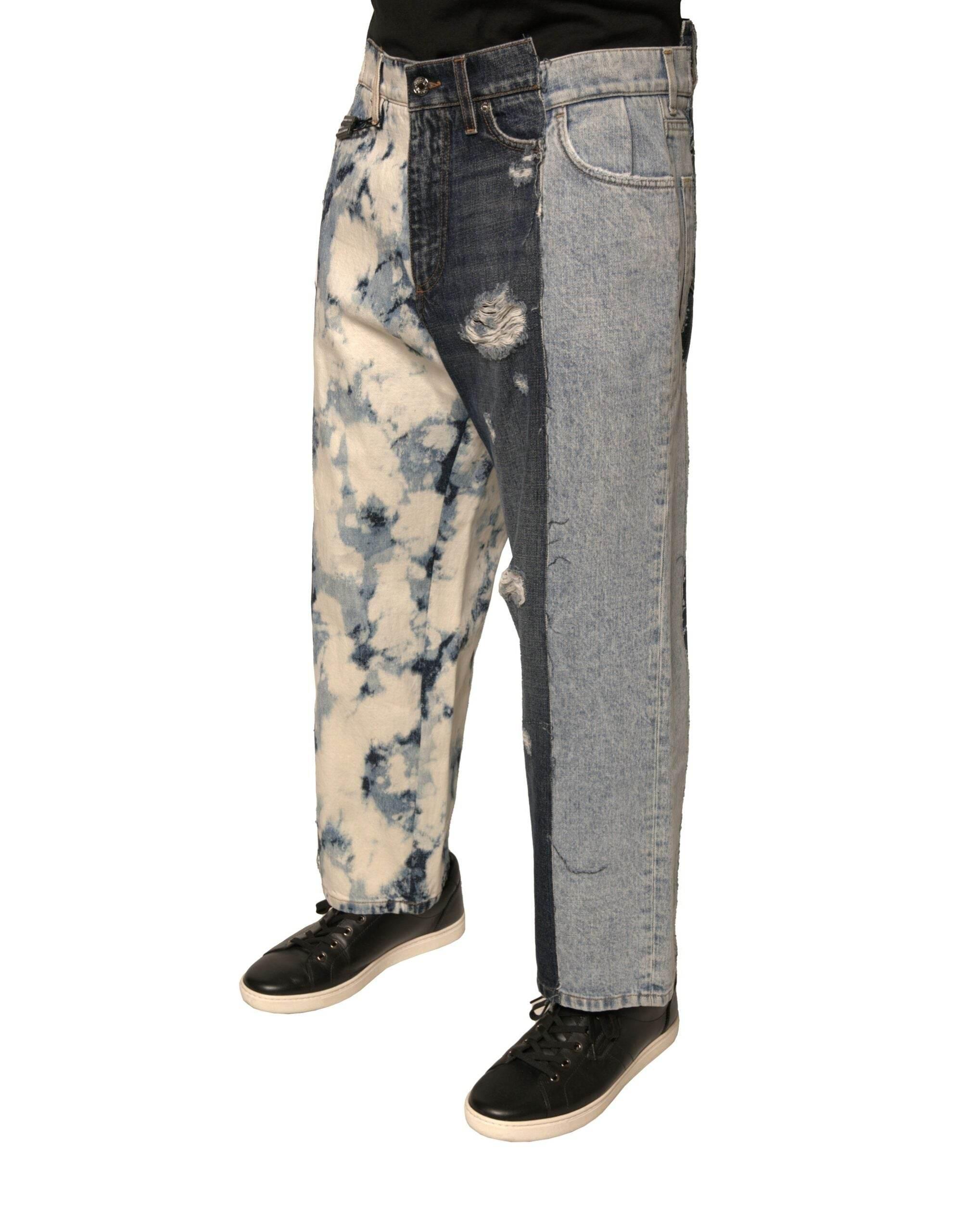 Dolce & Gabbana Multicolor Patchwork Cotton Straight Men Denim Jeans - Hilstor