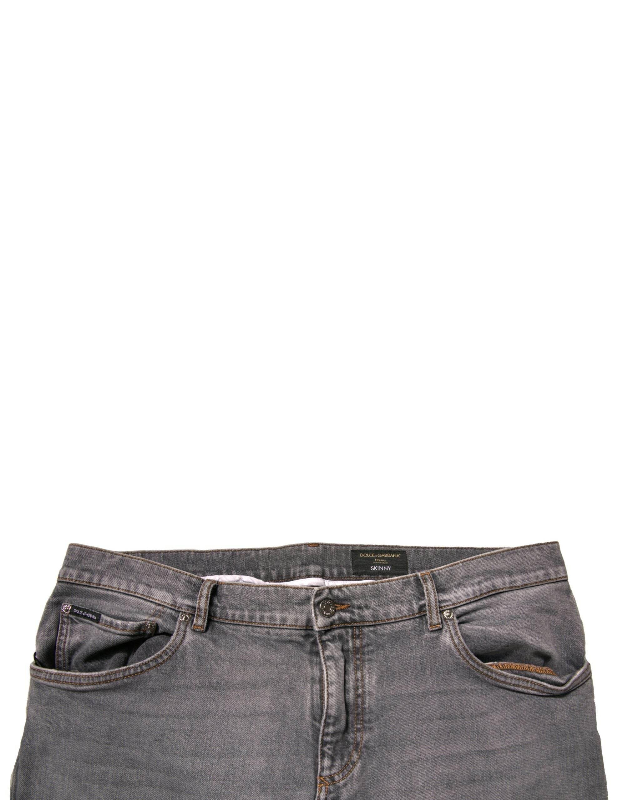 Dolce & Gabbana Gray Logo Cotton Stretch Skinny Denim Jeans - Hilstor