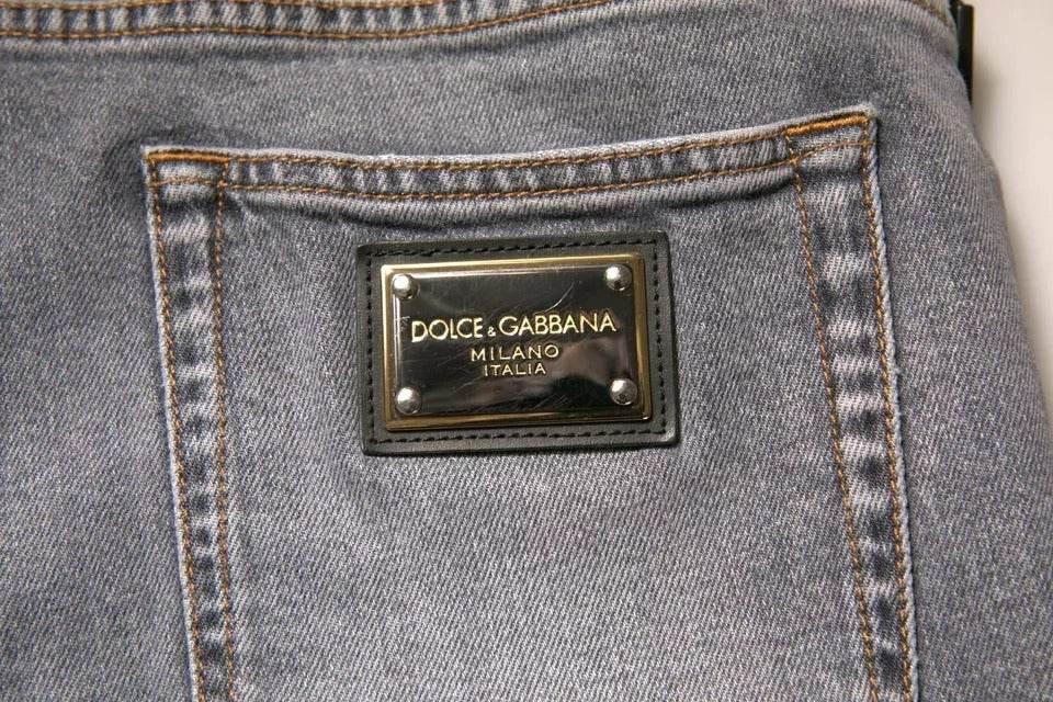 Dolce & Gabbana Gray Logo Cotton Stretch Skinny Denim Jeans - Hilstor
