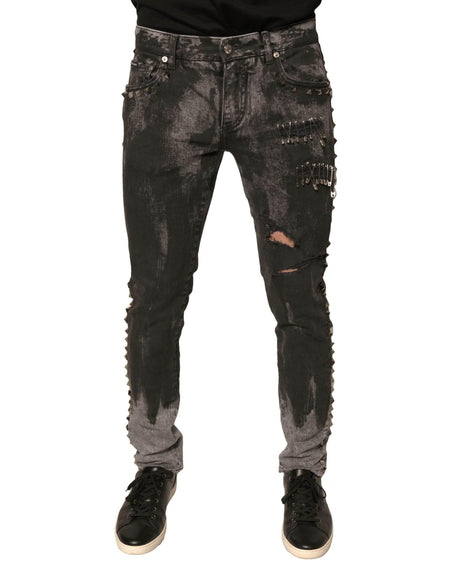 Dolce & Gabbana Gray Embellished Cotton Skinny Denim Jeans - Hilstor