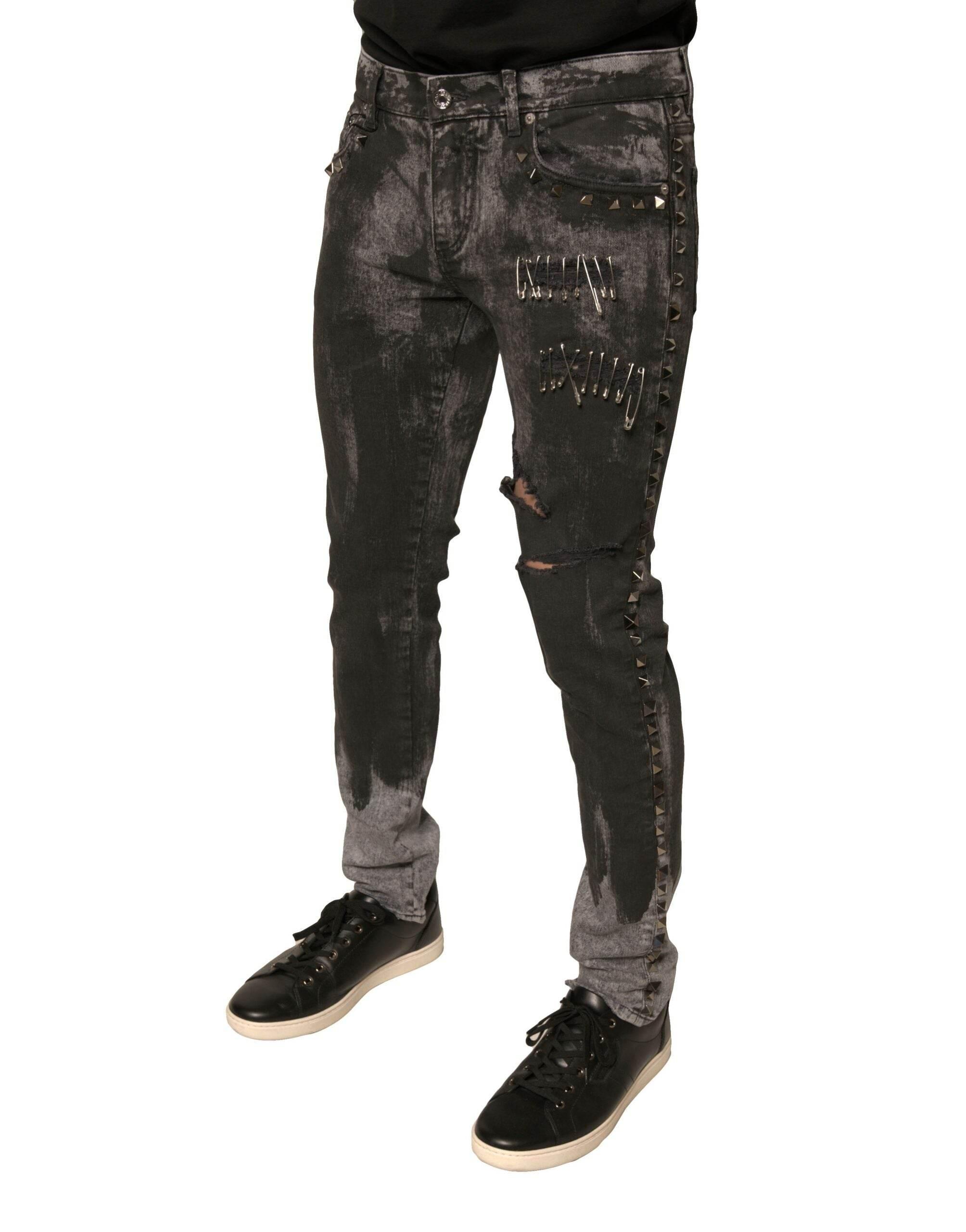 Dolce & Gabbana Gray Embellished Cotton Skinny Denim Jeans - Hilstor