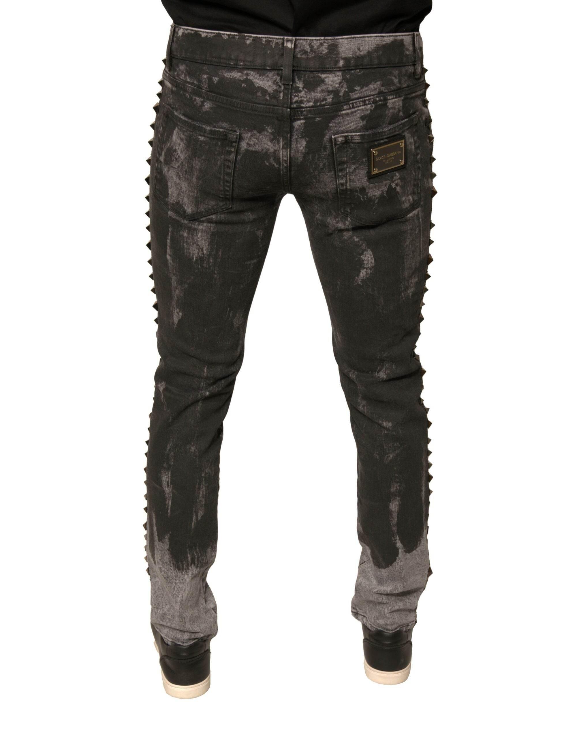 Dolce & Gabbana Gray Embellished Cotton Skinny Denim Jeans - Hilstor