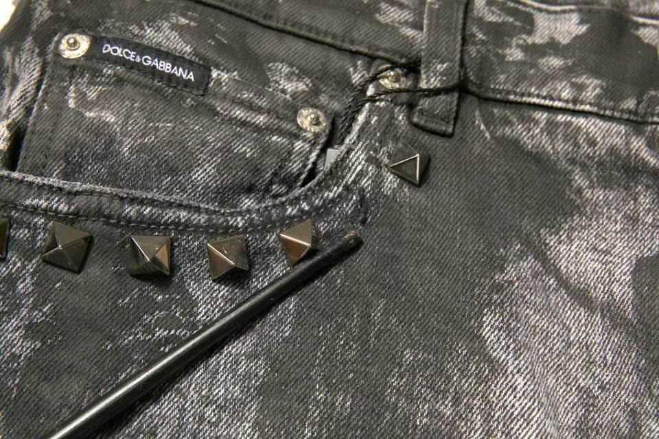 Dolce & Gabbana Gray Embellished Cotton Skinny Denim Jeans - Hilstor