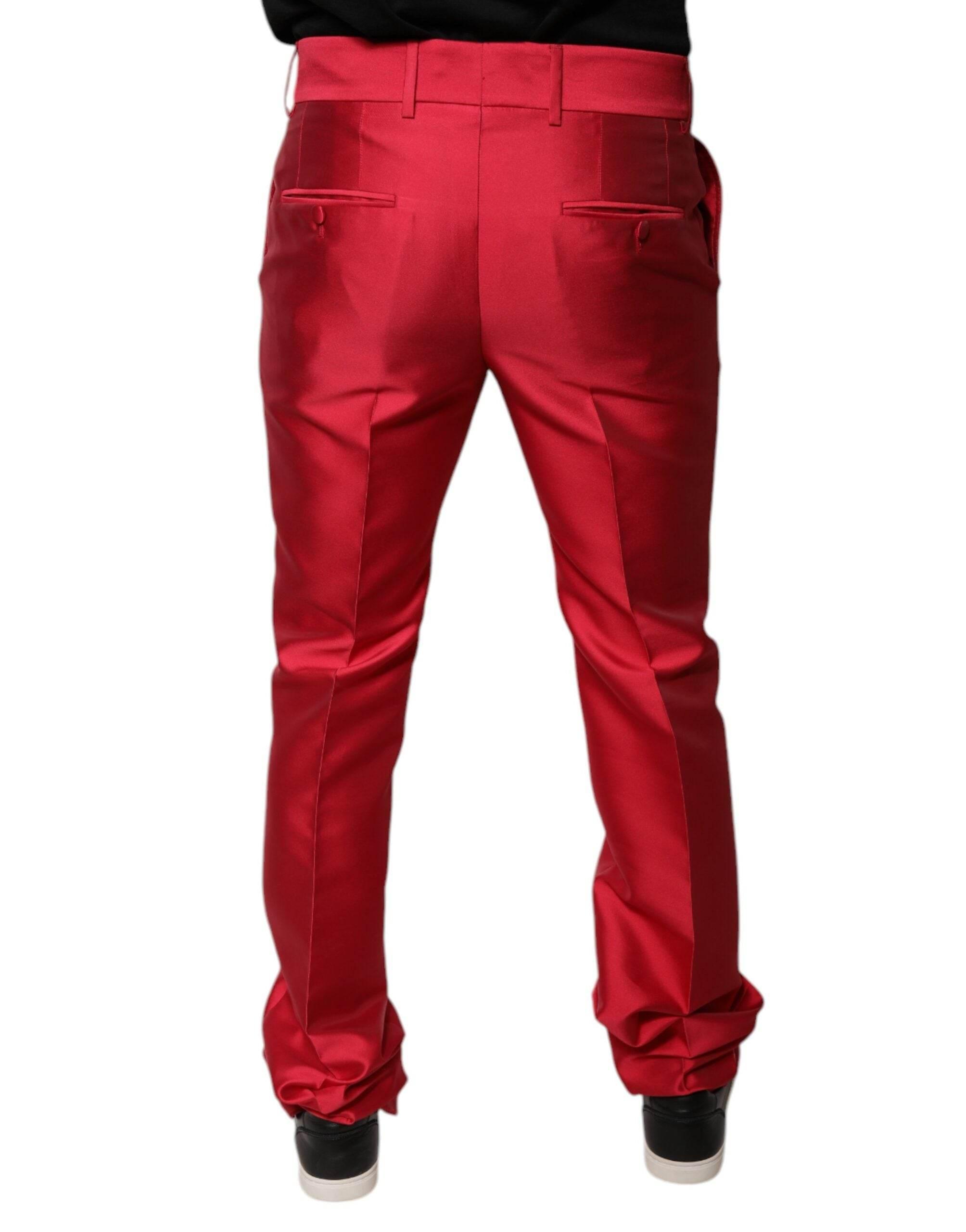 Dolce & Gabbana Red Silk Slim Fit Mid Waist Dress Formal Pants - Hilstor