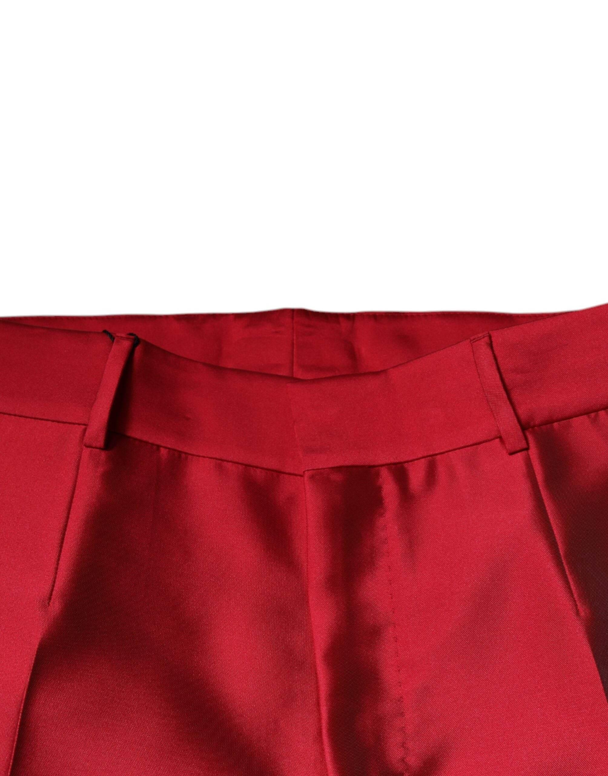 Dolce & Gabbana Red Silk Slim Fit Mid Waist Dress Formal Pants - Hilstor