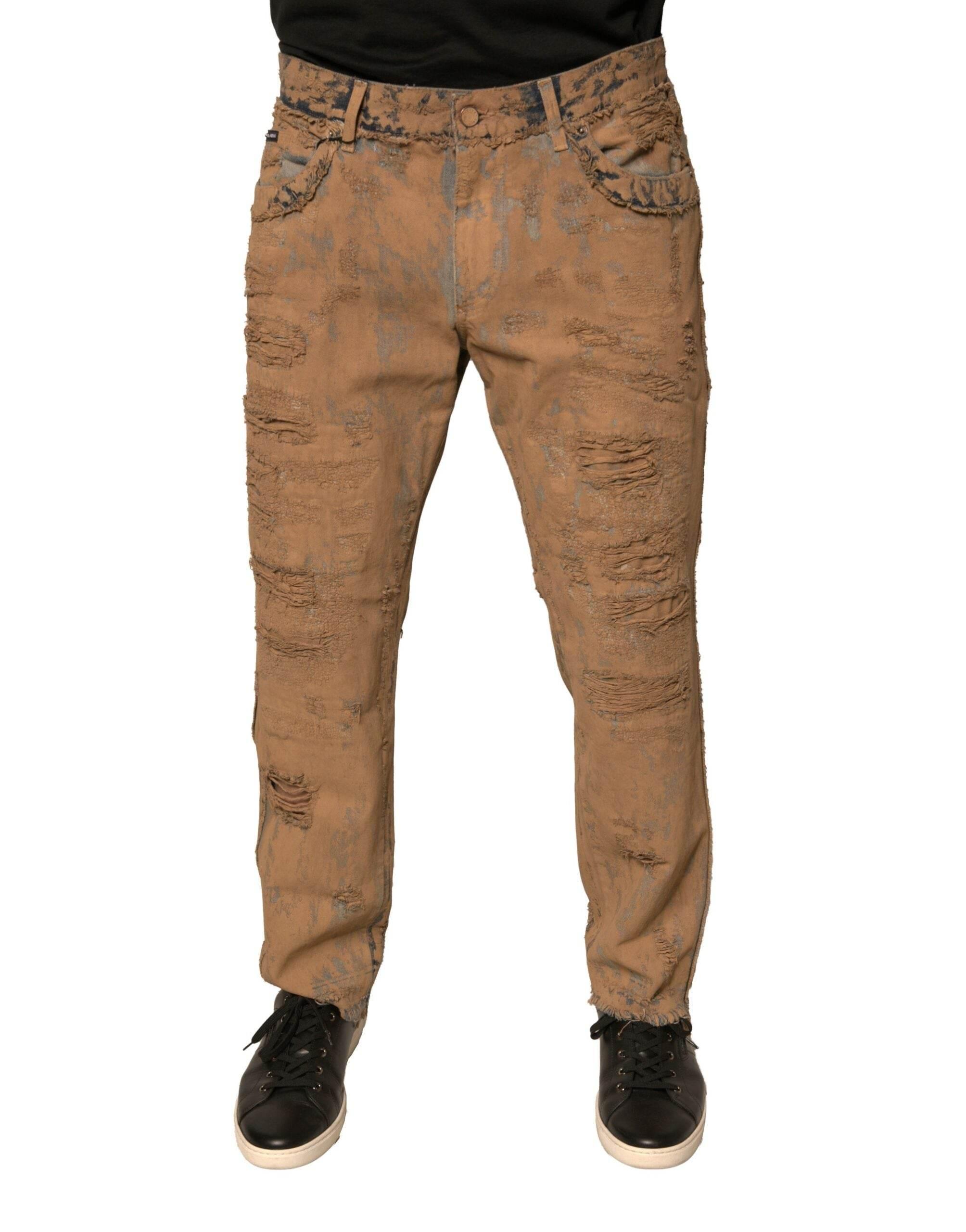 Dolce & Gabbana Brown Tattered Cotton Skinny Denim Jeans - Hilstor