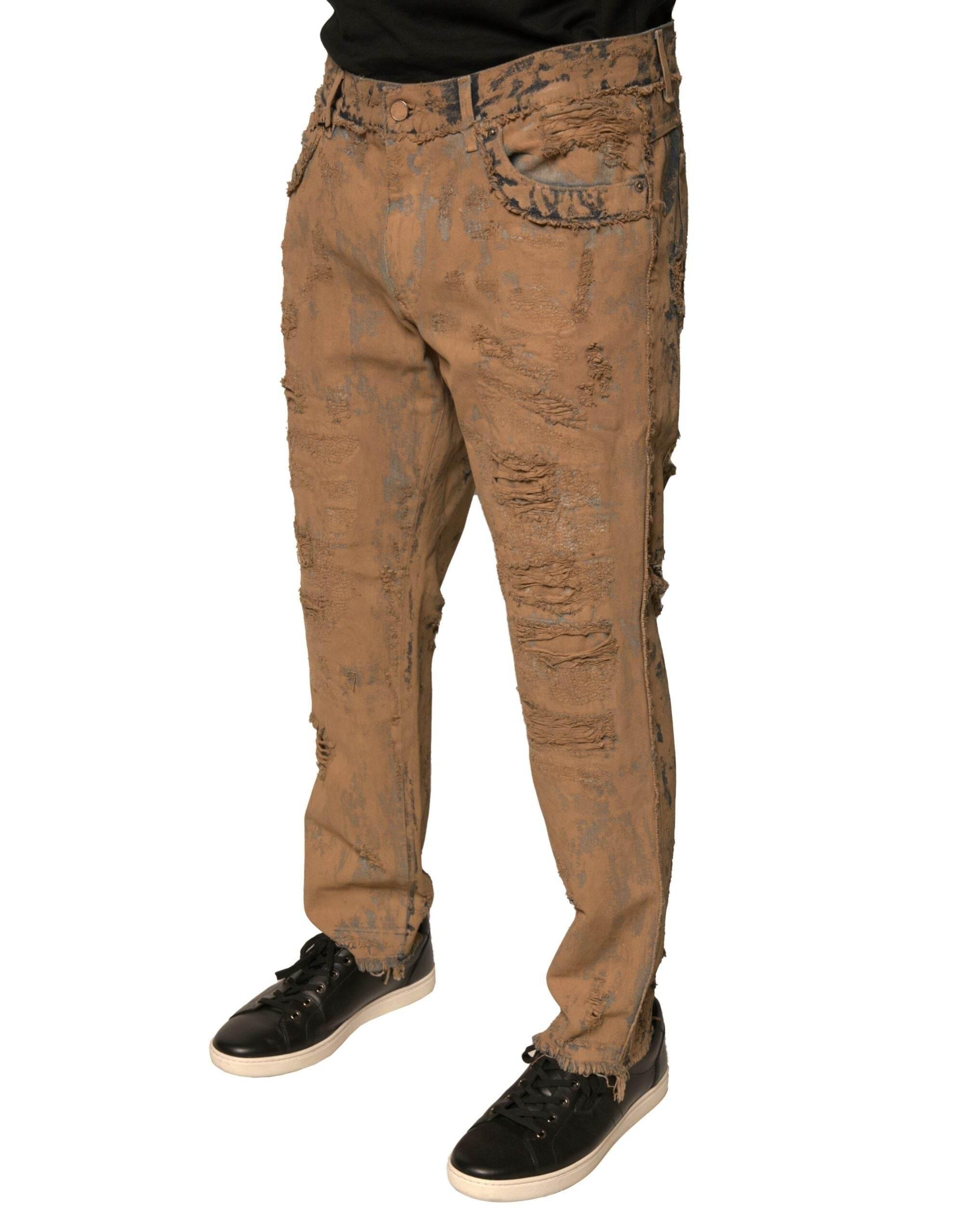 Dolce & Gabbana Brown Tattered Cotton Skinny Denim Jeans - Hilstor
