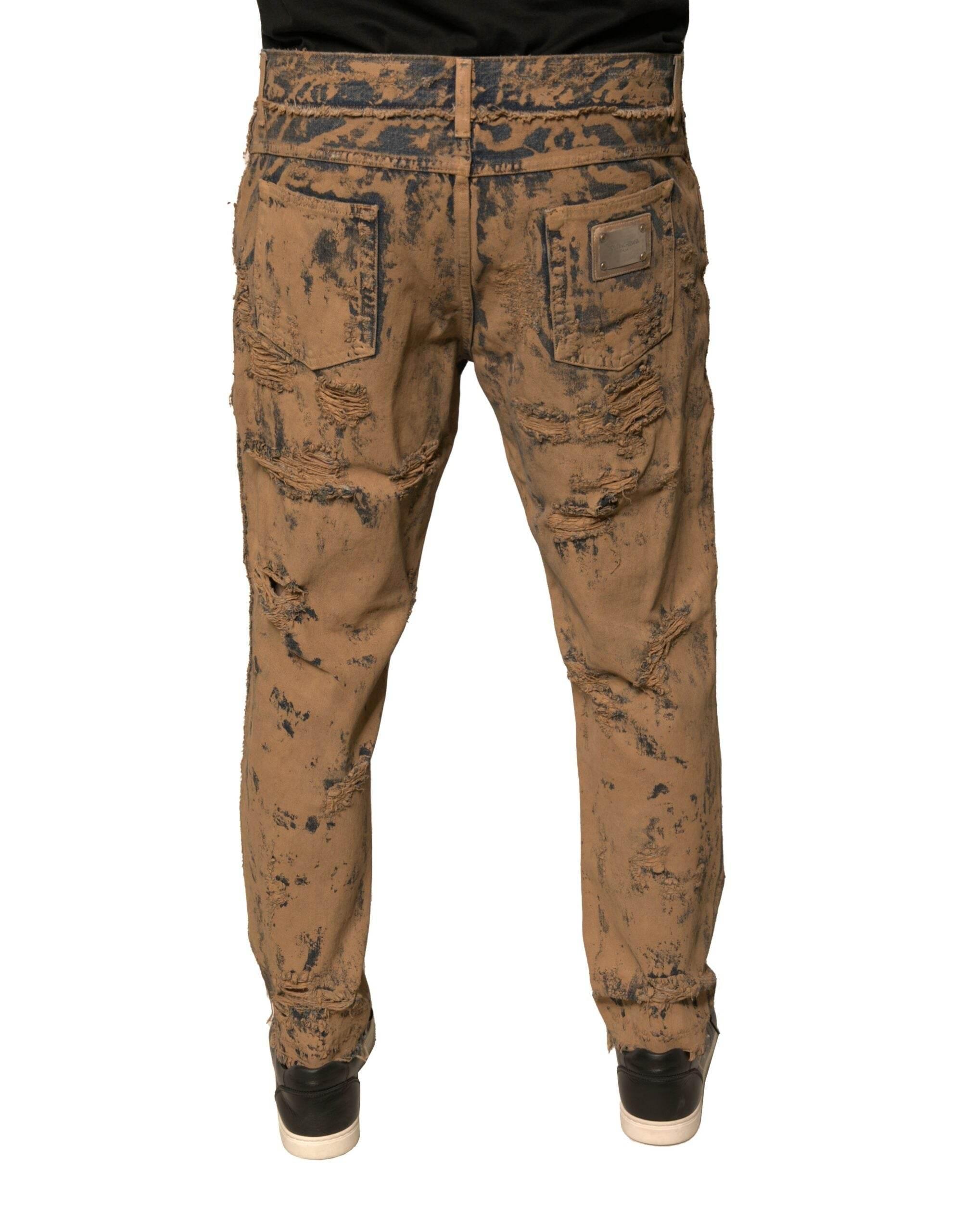 Dolce & Gabbana Brown Tattered Cotton Skinny Denim Jeans - Hilstor