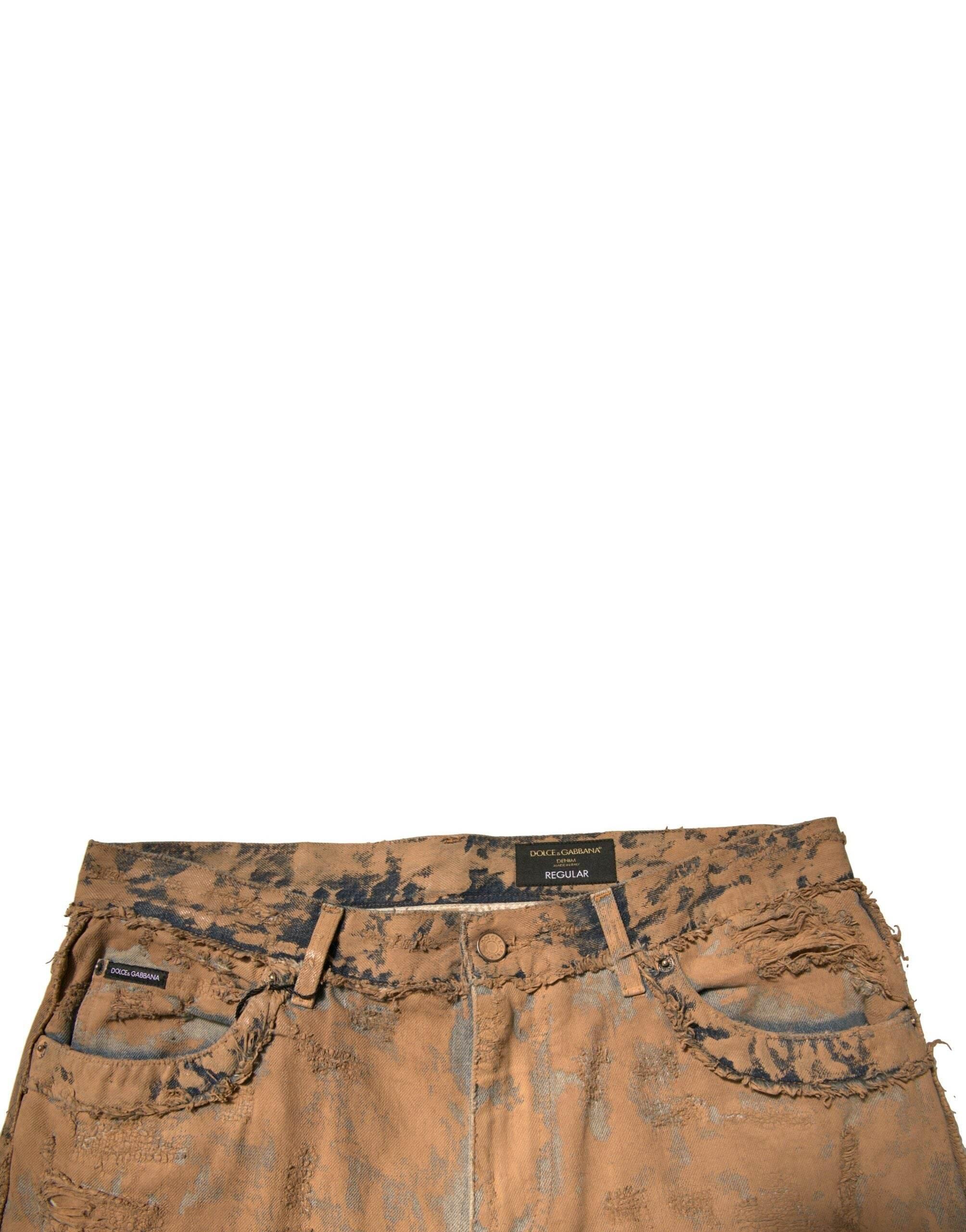 Dolce & Gabbana Brown Tattered Cotton Skinny Denim Jeans - Hilstor