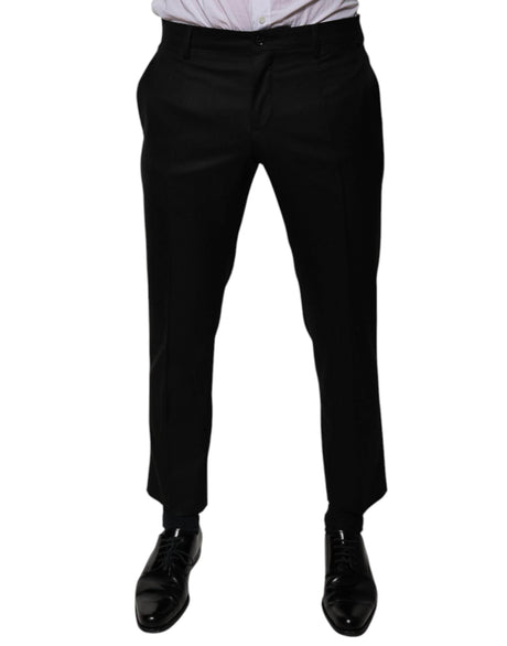 Dolce & Gabbana Black Wool Tapered Formal Dress Pants - Hilstor
