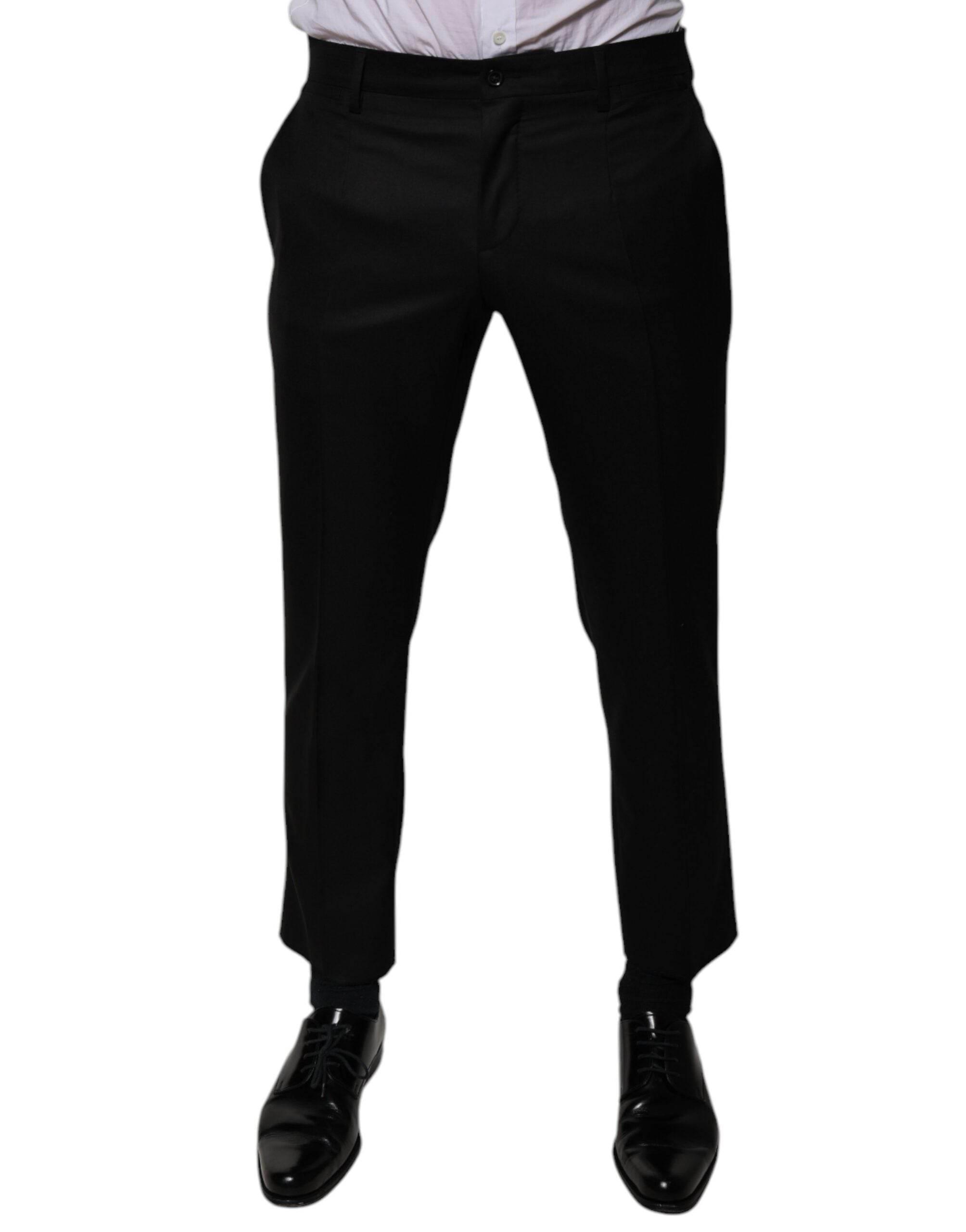 Dolce & Gabbana Black Wool Tapered Formal Dress Pants - Hilstor