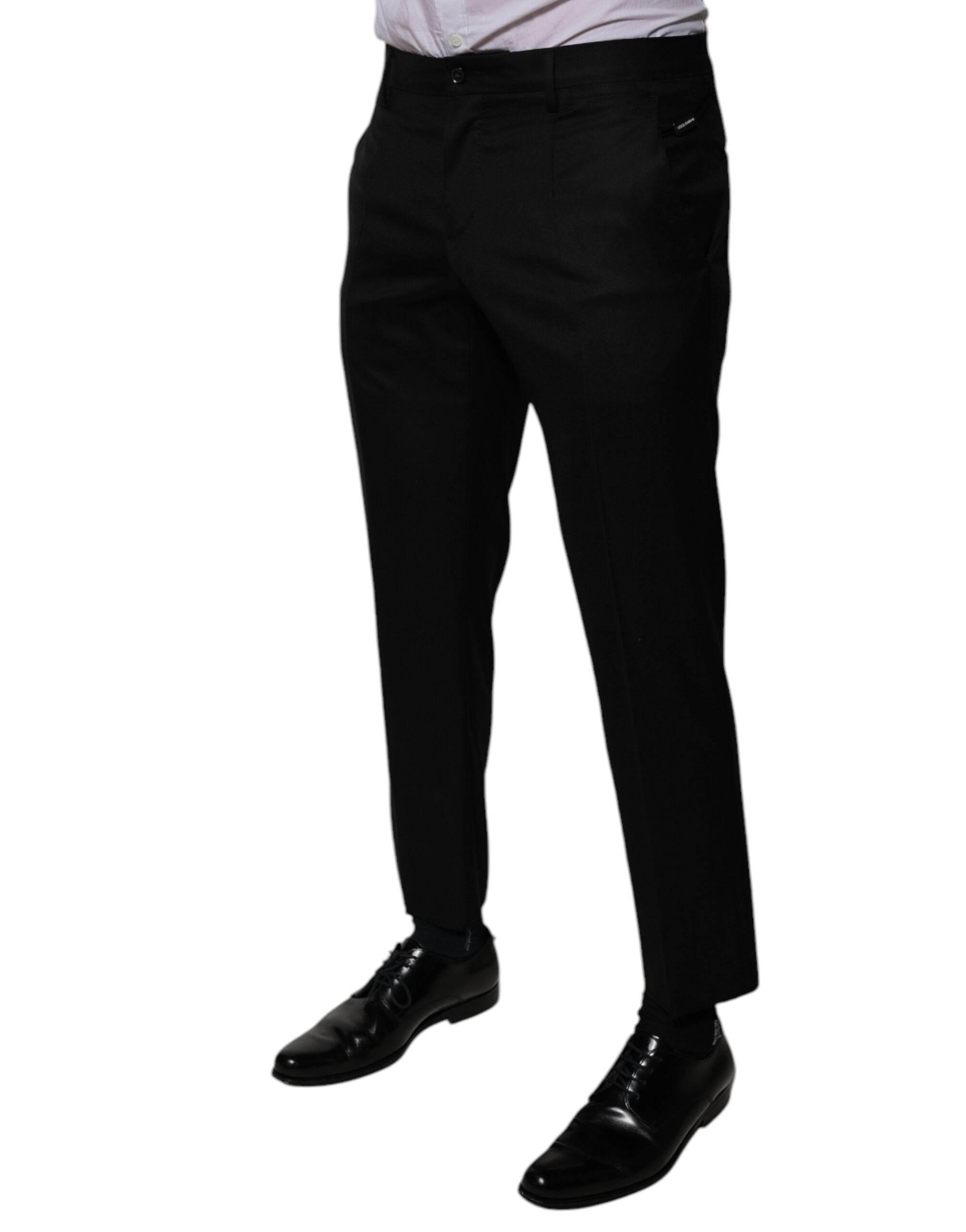 Dolce & Gabbana Black Wool Tapered Formal Dress Pants - Hilstor