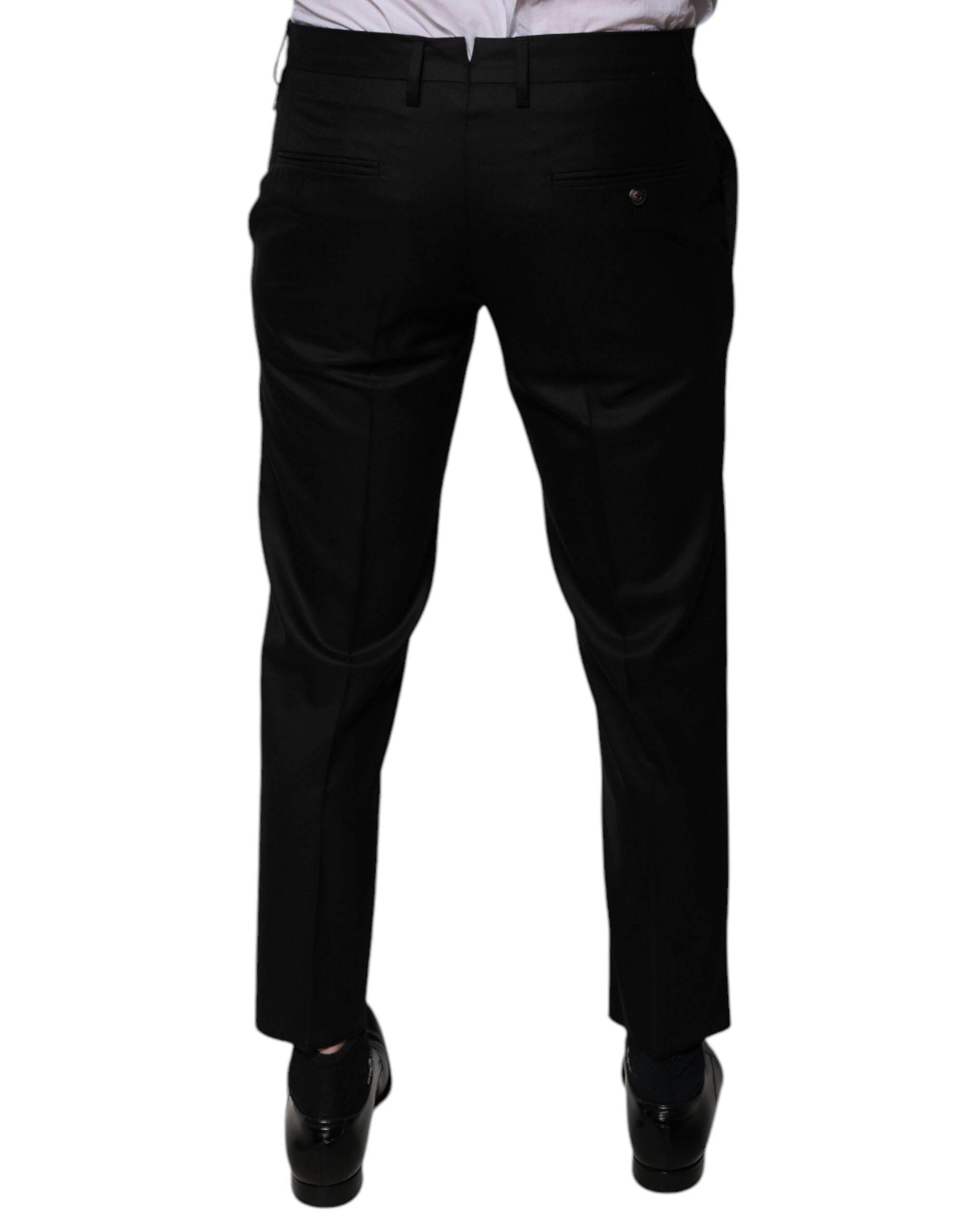Dolce & Gabbana Black Wool Tapered Formal Dress Pants - Hilstor