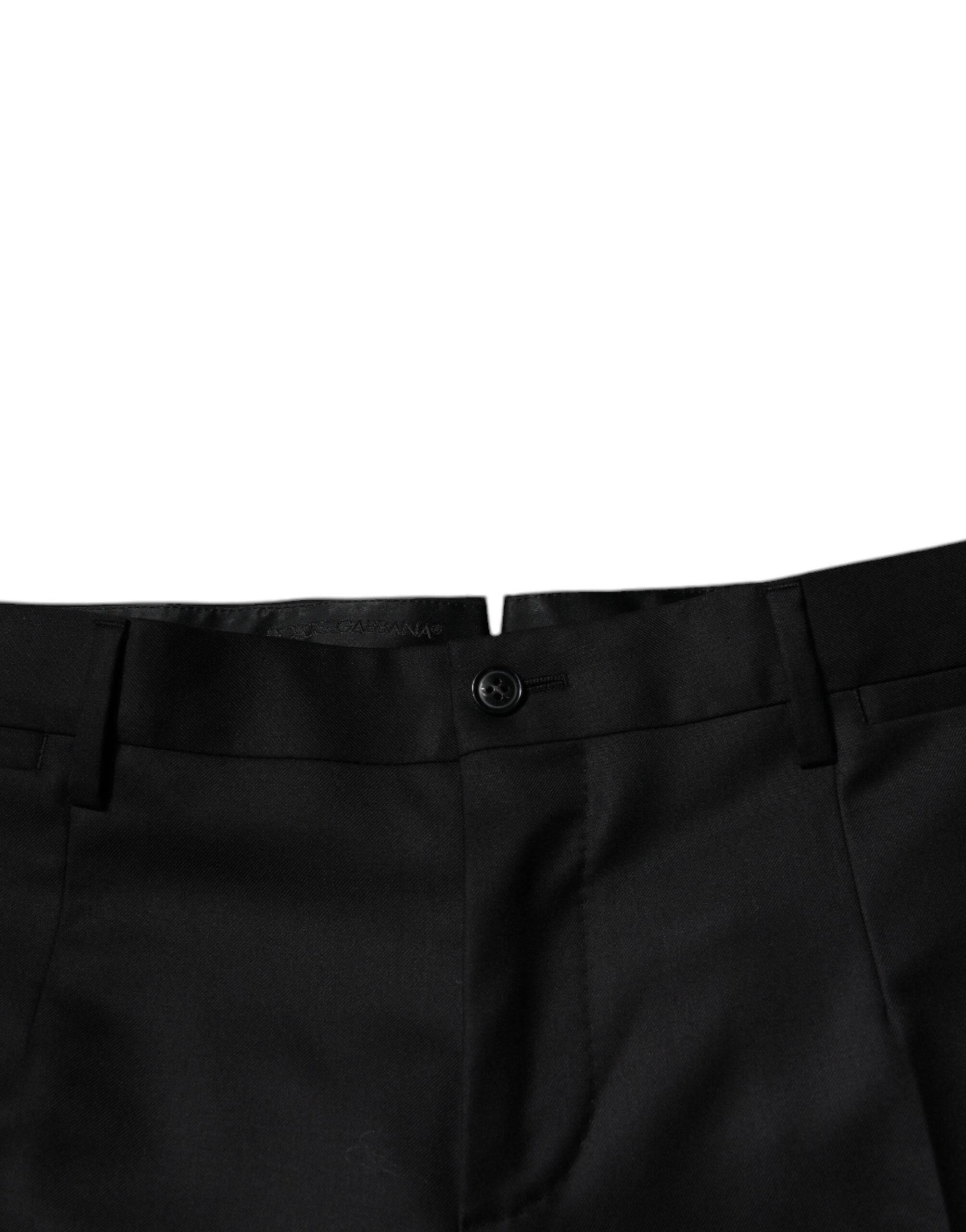 Dolce & Gabbana Black Wool Tapered Formal Dress Pants - Hilstor