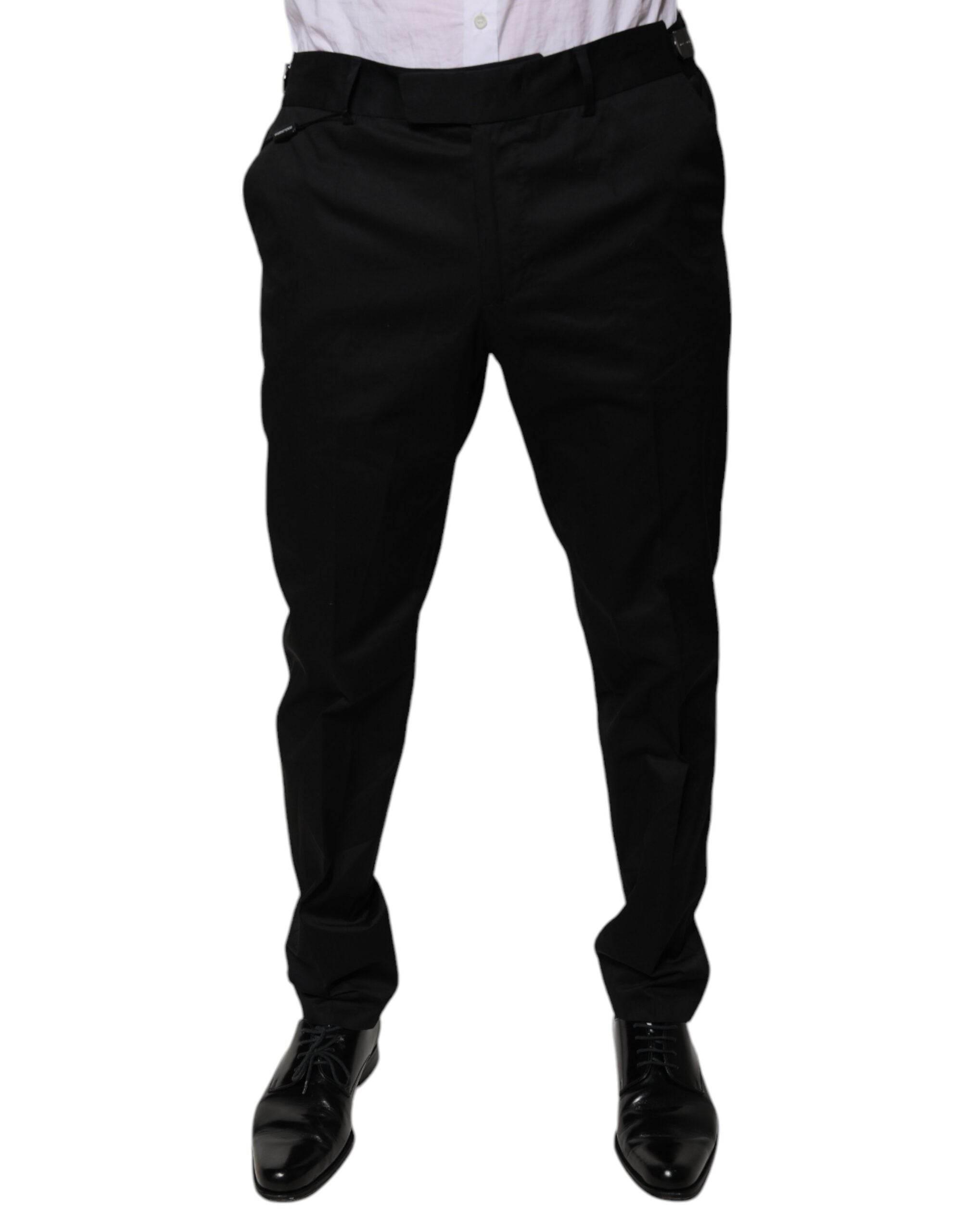 Dolce & Gabbana Black Cotton Tapered Formal Dress Pants - Hilstor