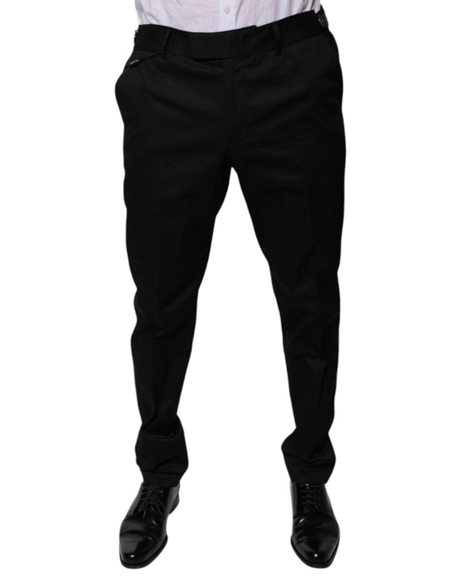 Dolce & Gabbana Black Cotton Tapered Formal Dress Pants - Hilstor