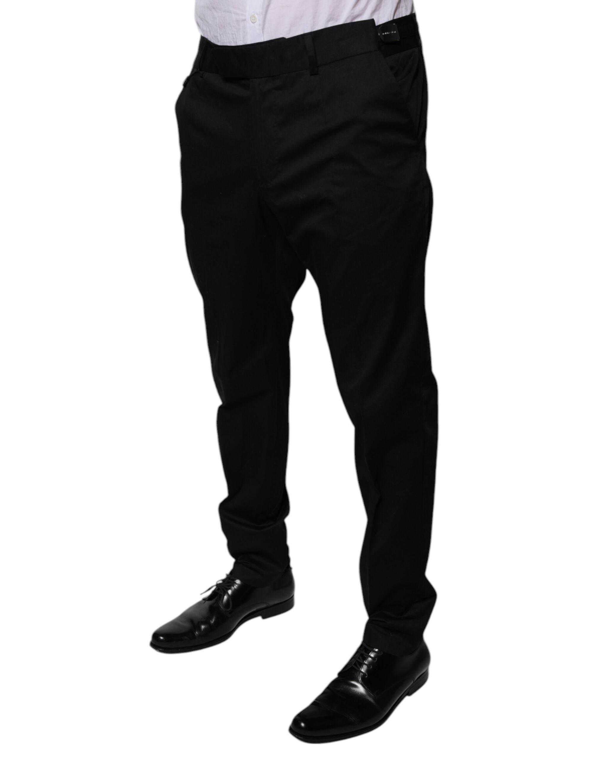 Dolce & Gabbana Black Cotton Tapered Formal Dress Pants - Hilstor