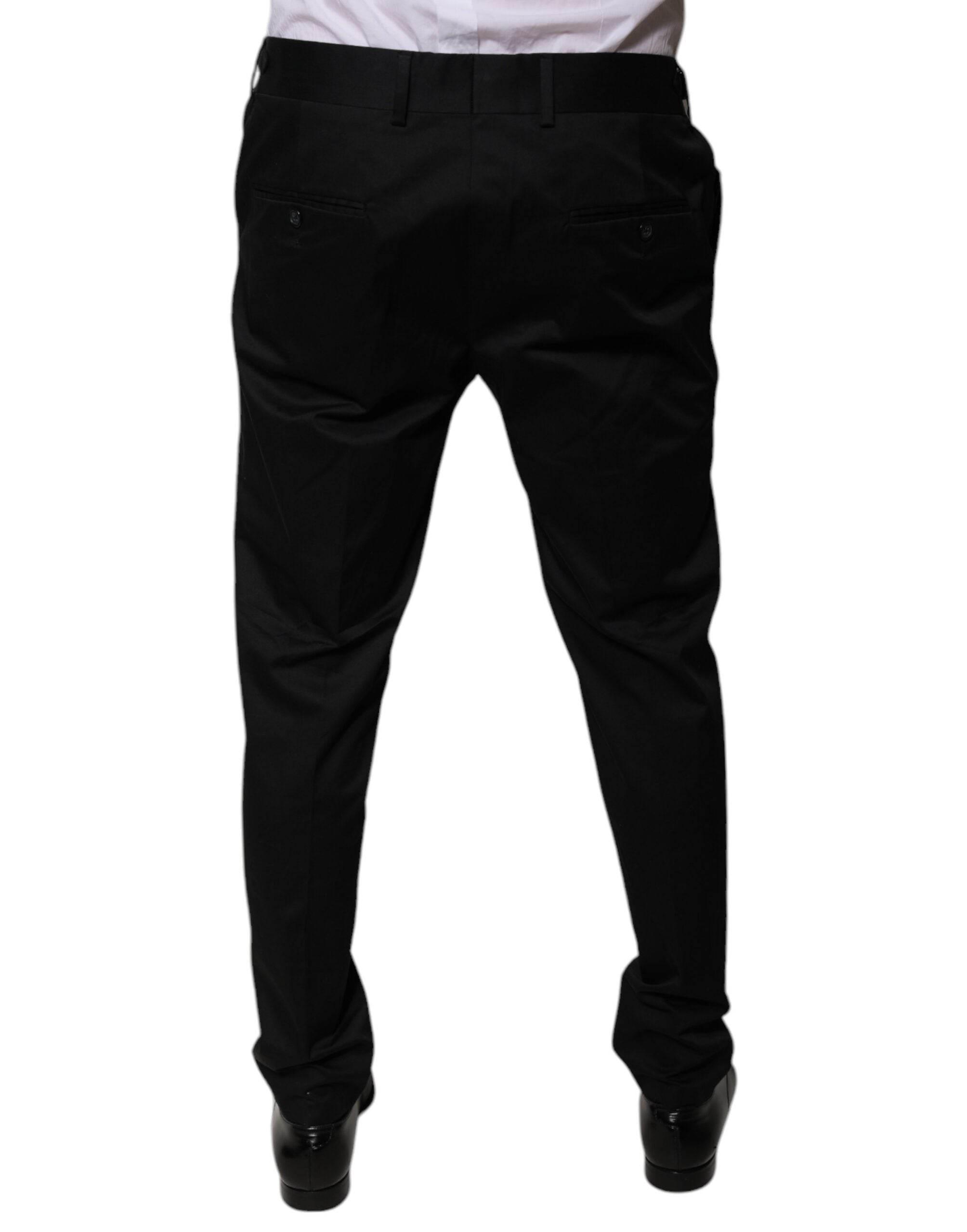 Dolce & Gabbana Black Cotton Tapered Formal Dress Pants - Hilstor