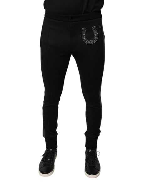 Dolce & Gabbana Black Horseshoe Embellished Wool Slim Fit Pants - Hilstor