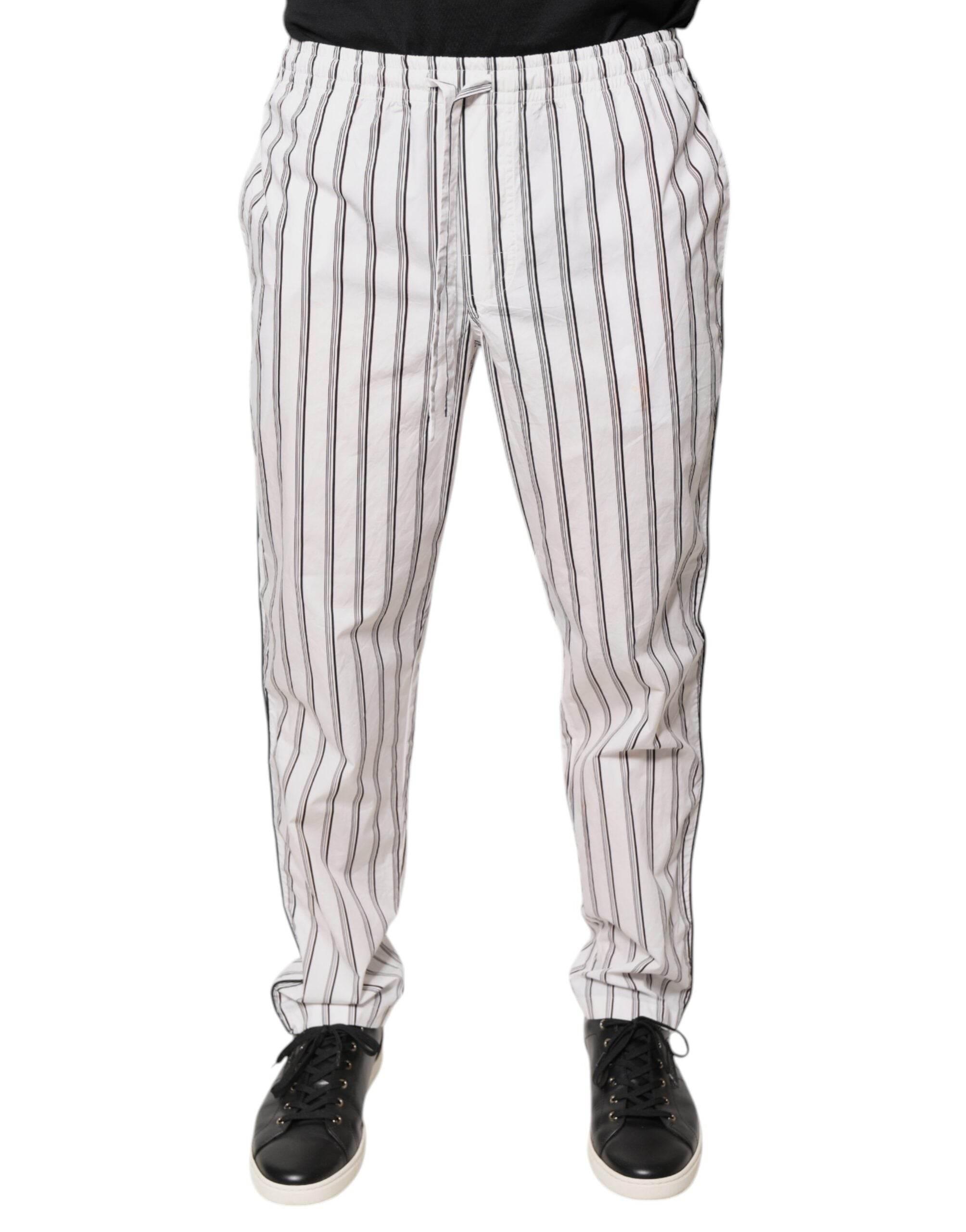 Dolce & Gabbana White Stripes Cotton Skinny Dress Pants - Hilstor